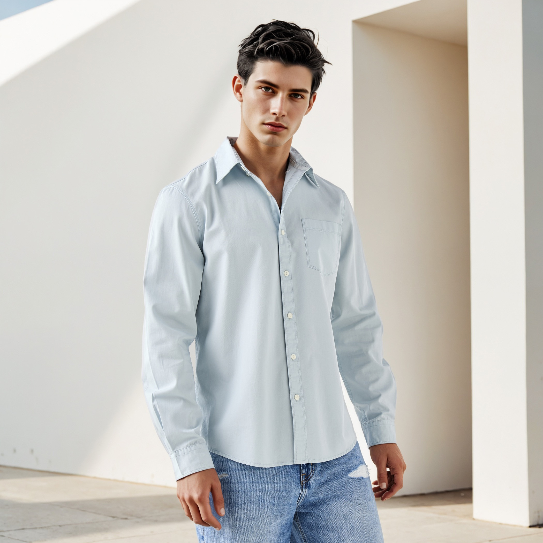 قميص بقصة عادية مع جيب من لي كوبر-men-clothing-shirts-image-1