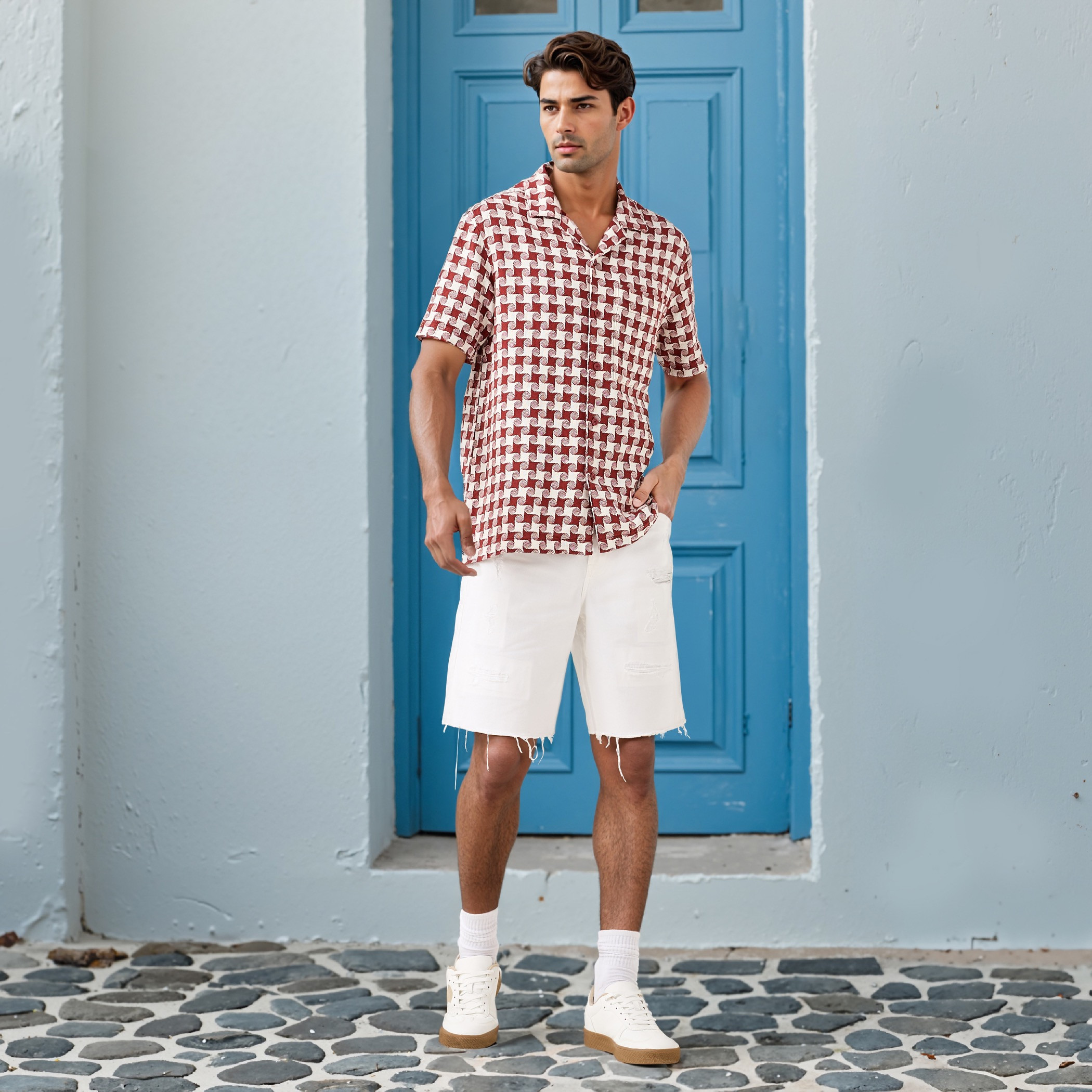 Lee Cooper Regular Fit Printed Shirt with Camp Collar and Short Sleeves-men-clothing-shirts-image-2
