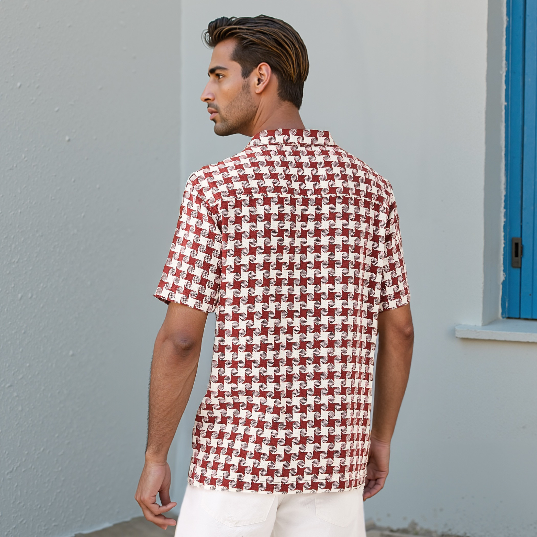 Lee Cooper Regular Fit Printed Shirt with Camp Collar and Short Sleeves-men-clothing-shirts-image-3