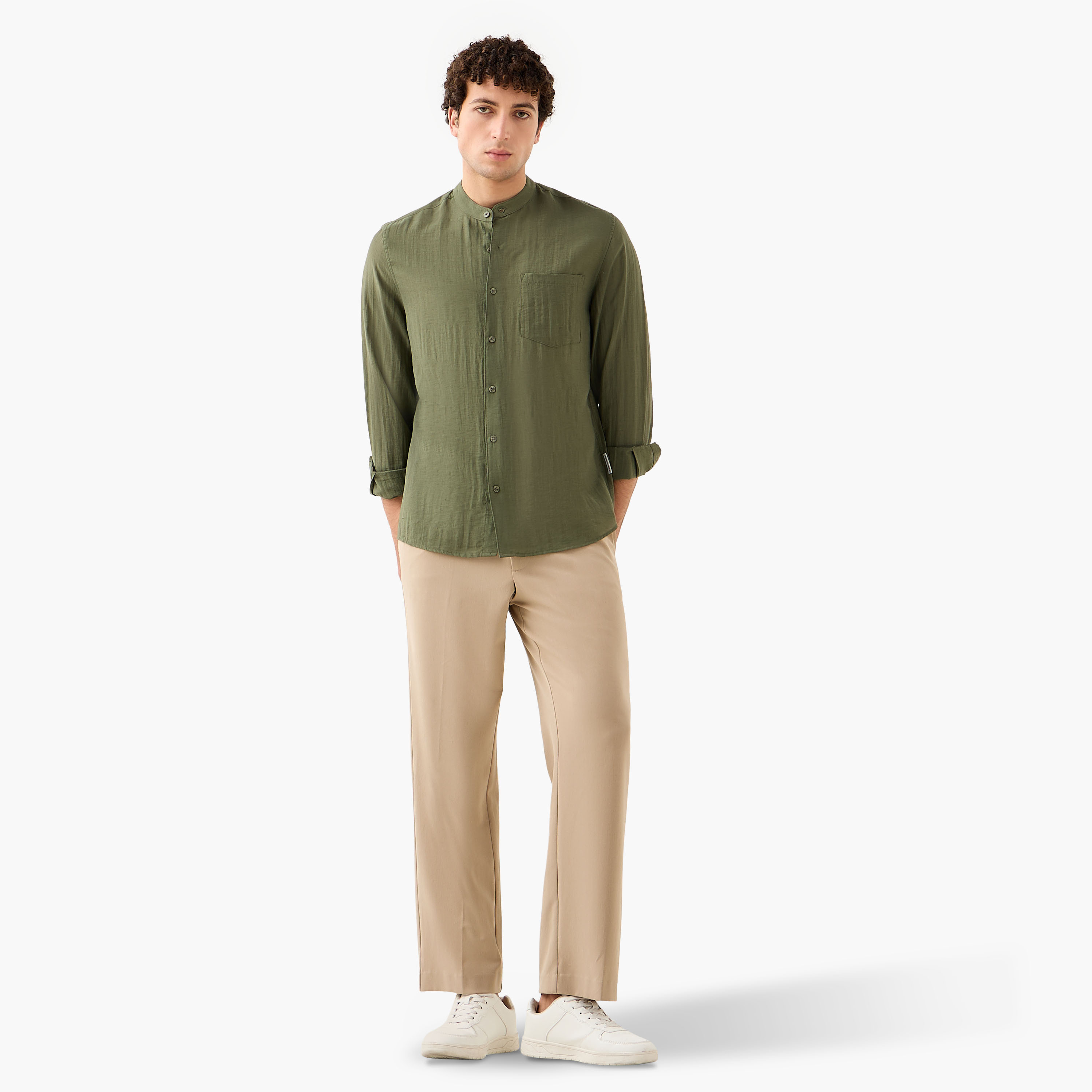 قميص بقصّة عادية وياقة ماندارين من لي كوبر-men-clothing-shirts-image-2