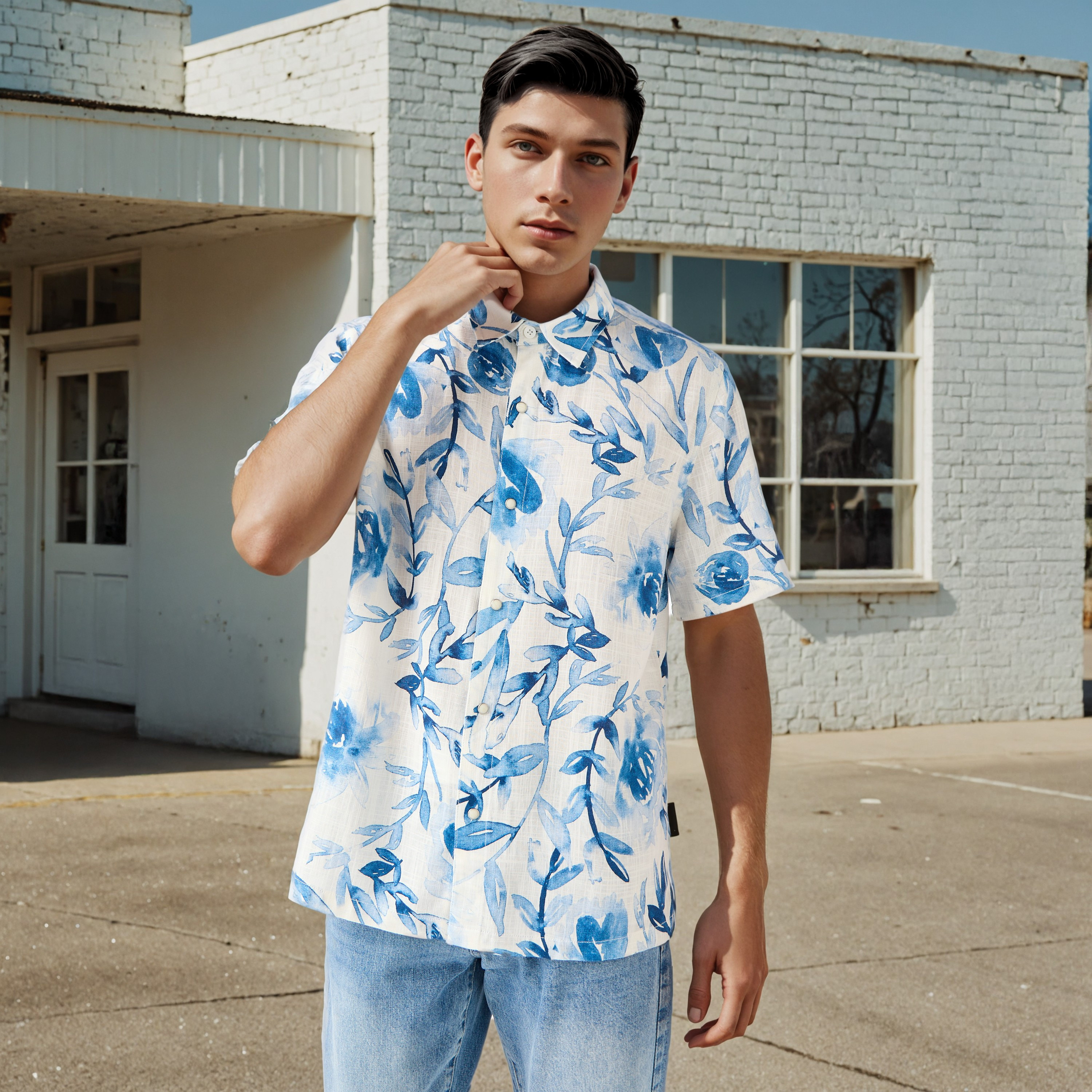 Lee Cooper Regular Fit Floral Print Linen Blend Shirt-men-clothing-shirts-image-1