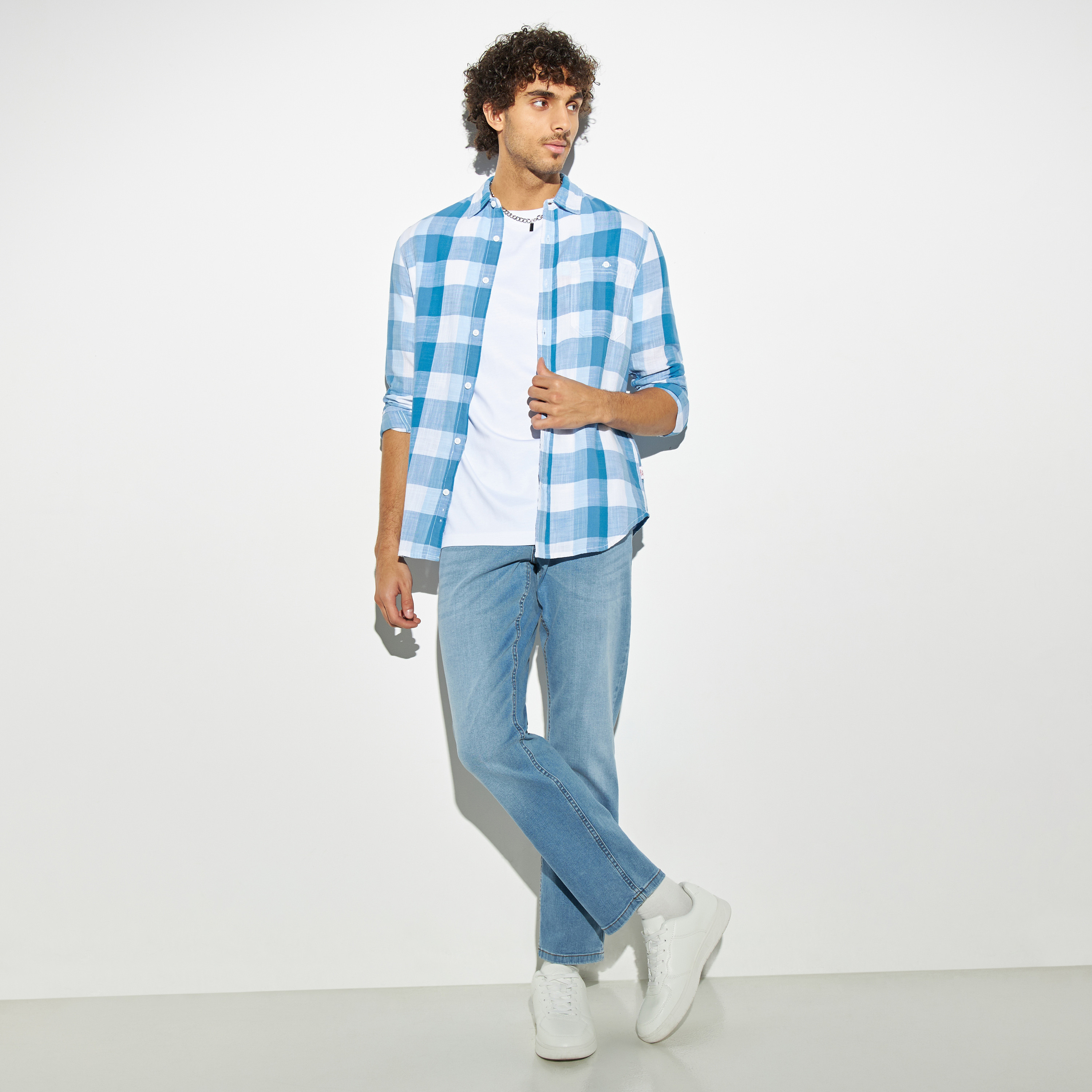 Check shirt hot sale and jeans