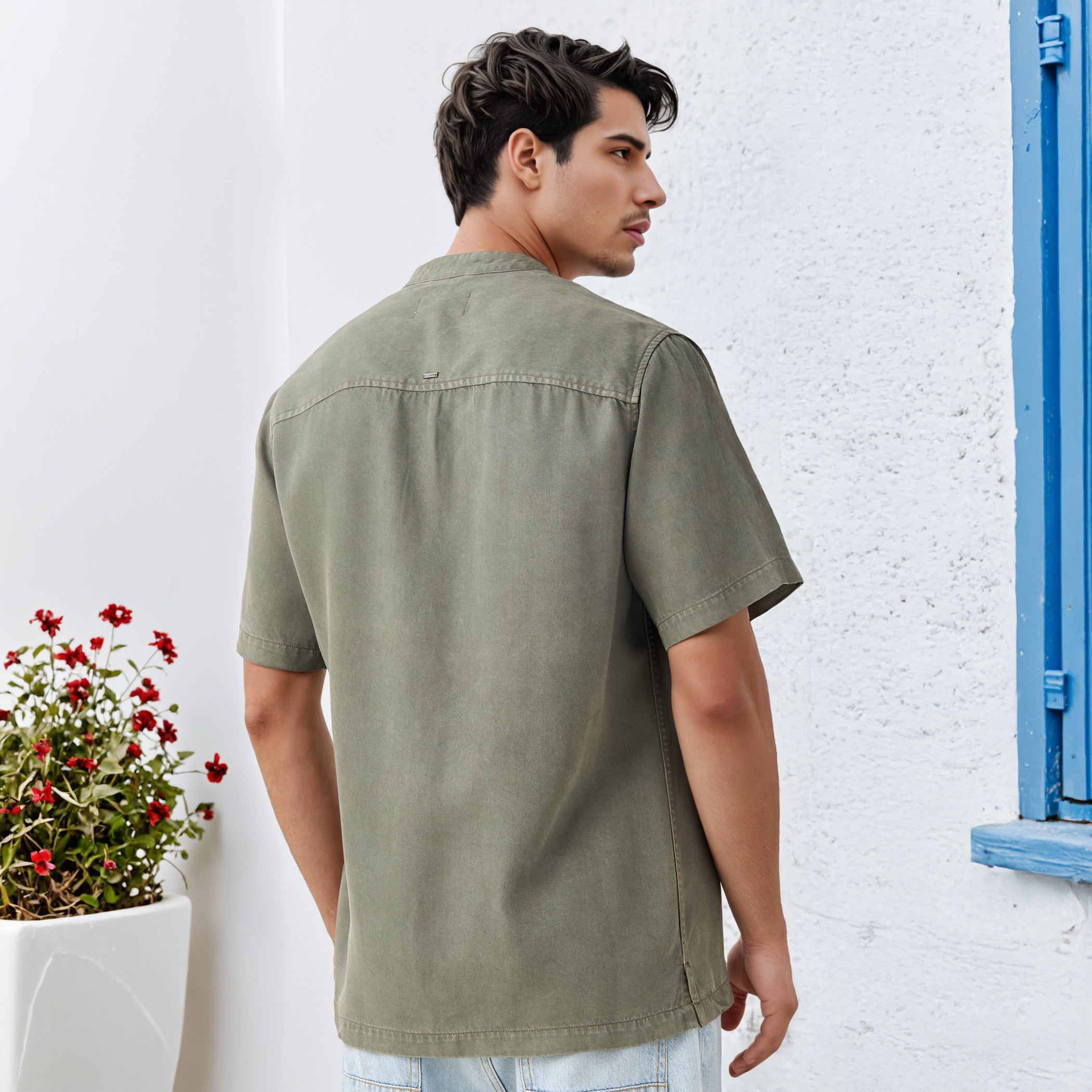 Lee Cooper Regular Fit Mandarin Collar Tencel Shirt-men-clothing-shirts-image-3