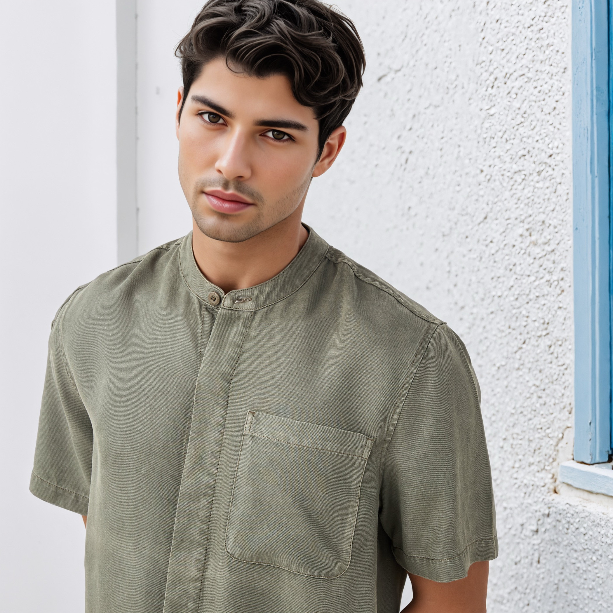 Lee Cooper Regular Fit Mandarin Collar Tencel Shirt-men-clothing-shirts-image-4