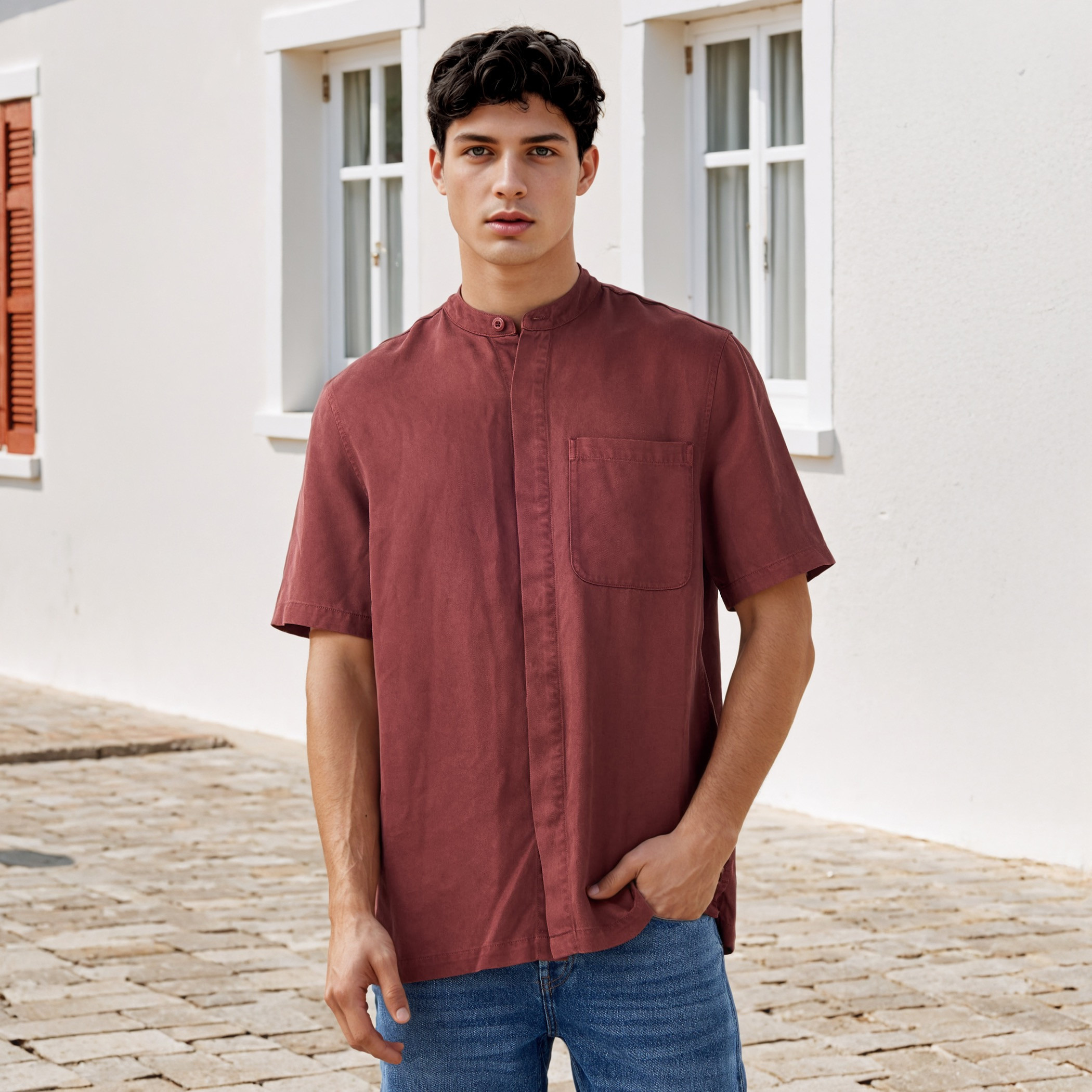 Lee Cooper Regular Fit Mandarin Collar Tencel Shirt-men-clothing-shirts-image-1