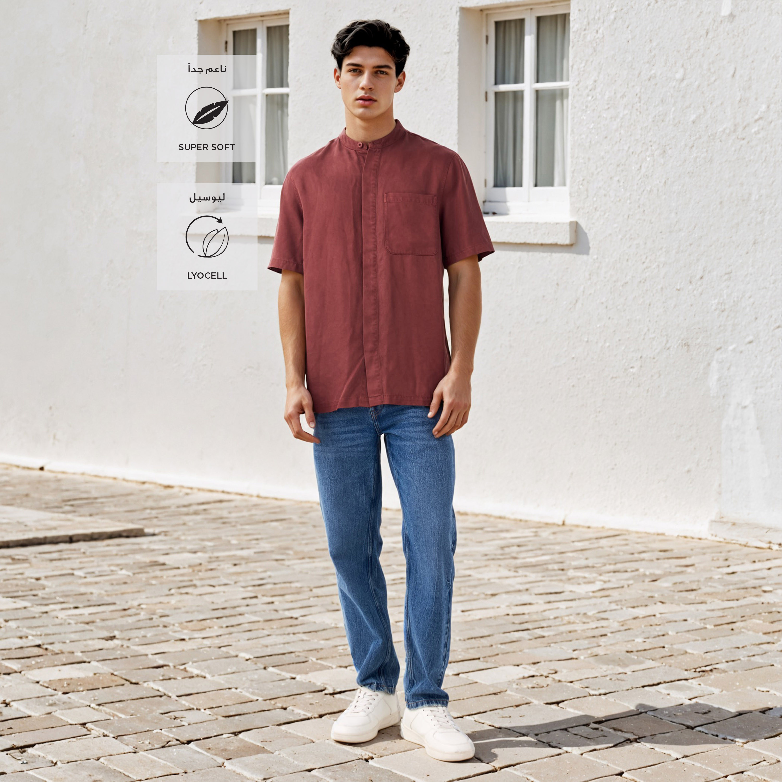 Lee Cooper Regular Fit Mandarin Collar Tencel Shirt-men-clothing-shirts-image-2