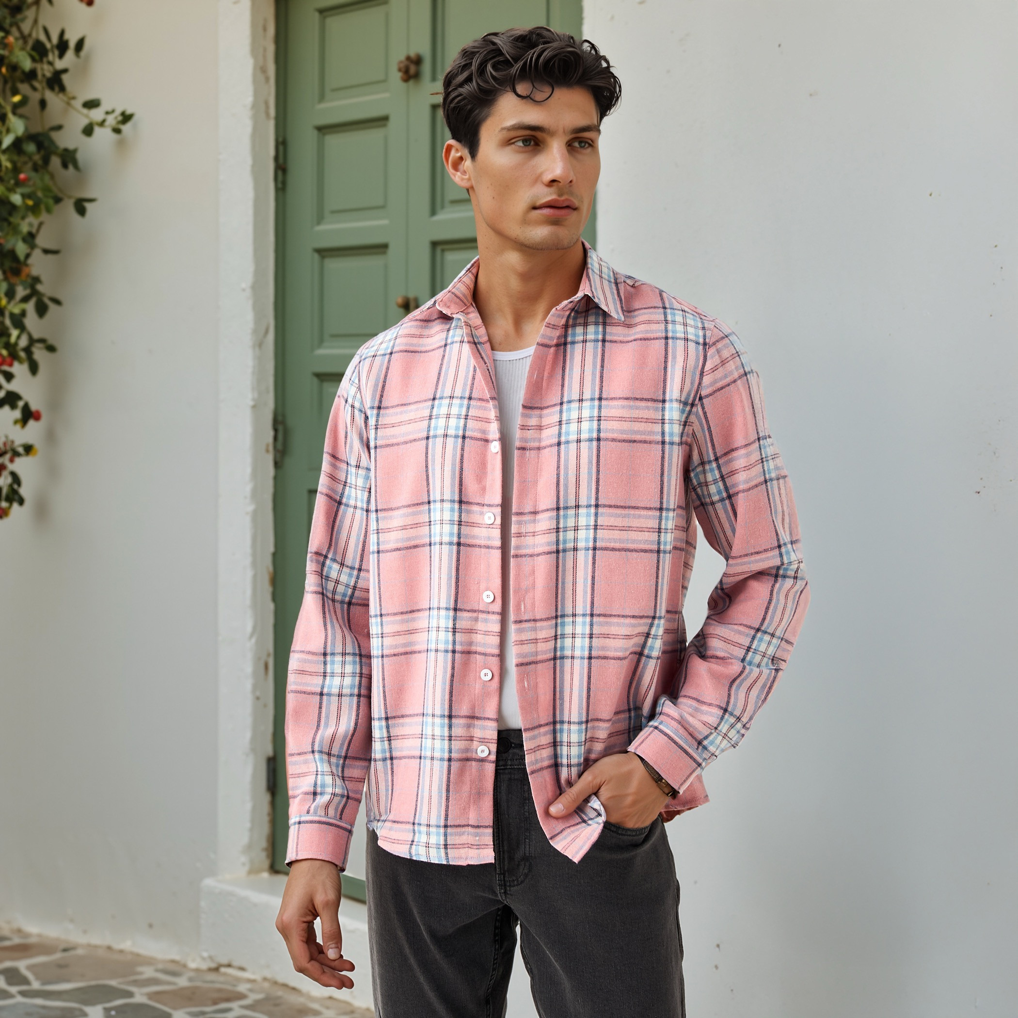 قميص كاروهات بياقة وقصة عادية من لي كوبر-men-clothing-shirts-image-2