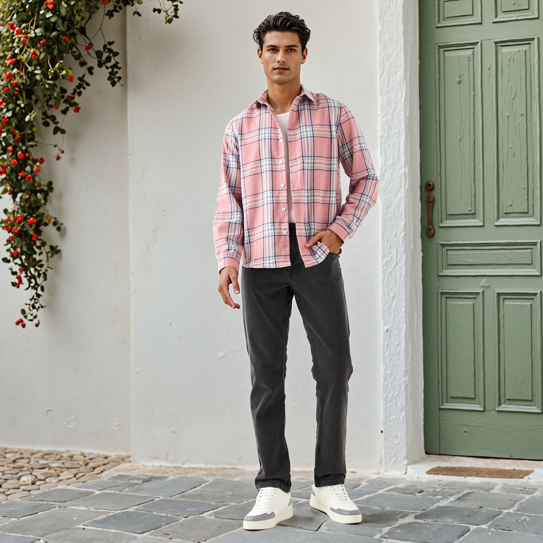 قميص كاروهات بياقة وقصة عادية من لي كوبر-men-clothing-shirts-image-3