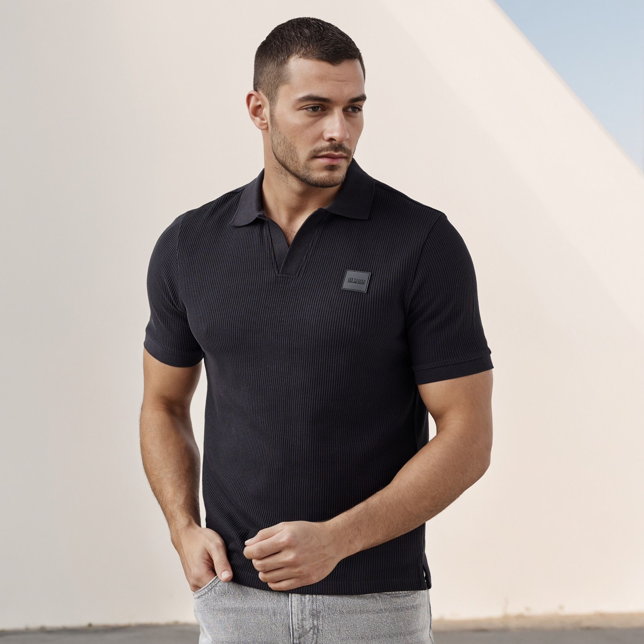 تيشيرت بولو مضلع من لي كوبر-men-clothing-tshirtsandpolos-polos-image-1
