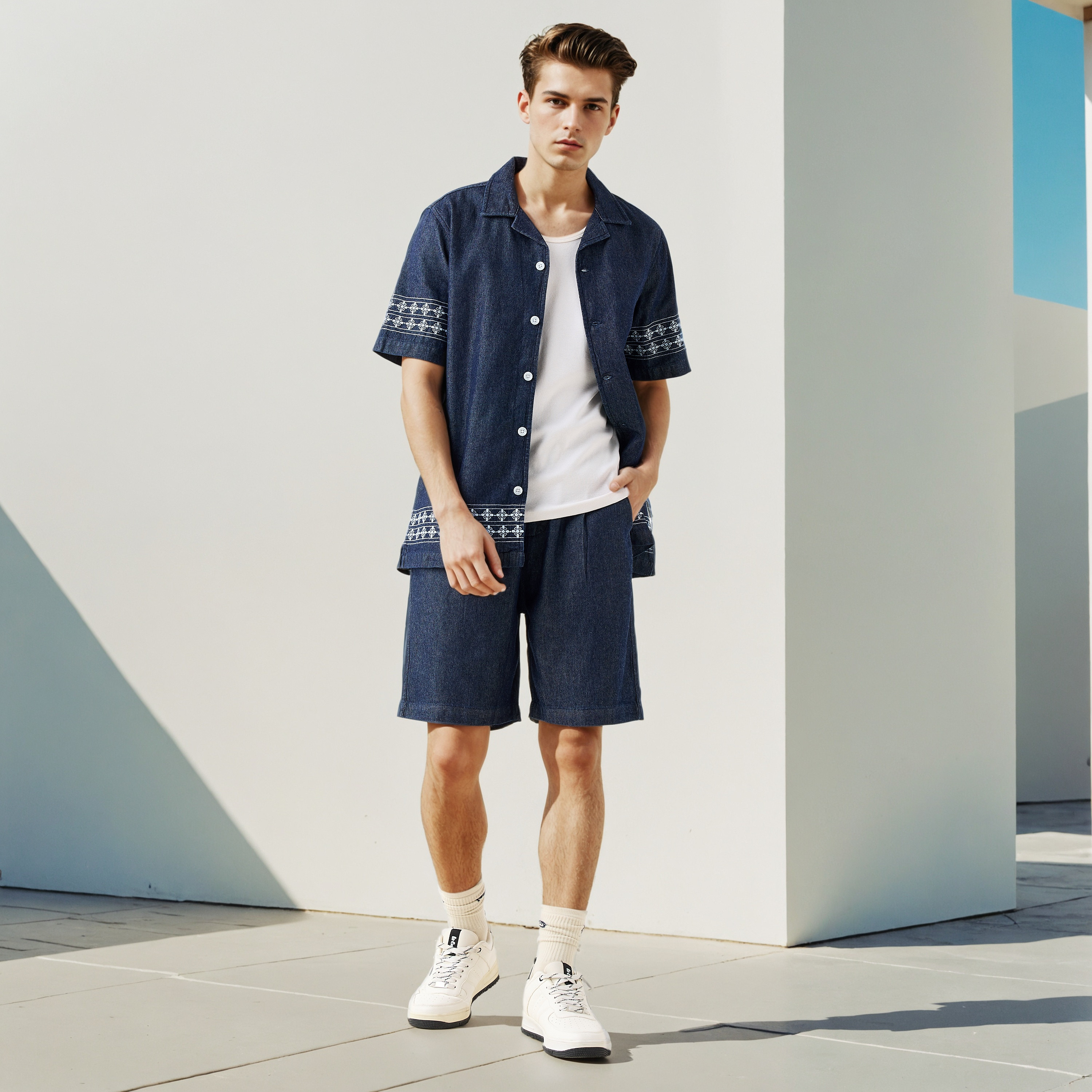 Lee Cooper Pleated Denim Shorts-men-clothing-bottoms-shorts-image-2