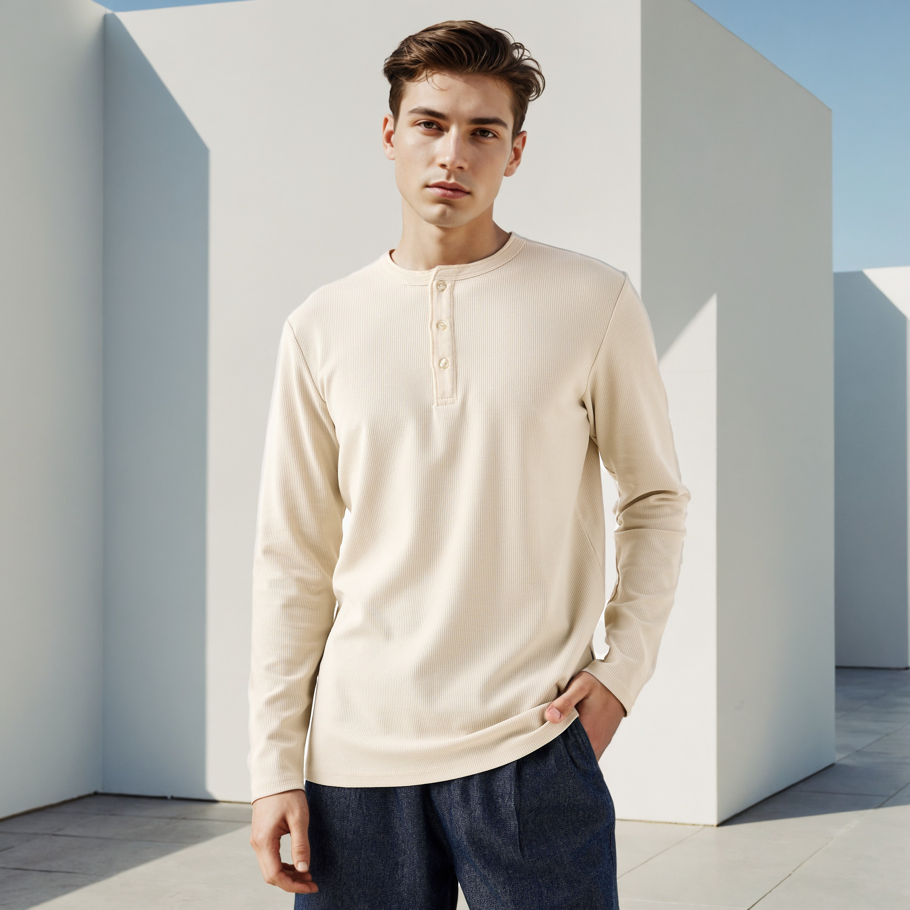 Lee Cooper Ribbed Henley Neck T-shirt-men-clothing-tshirtsandpolos-tshirts-image-1