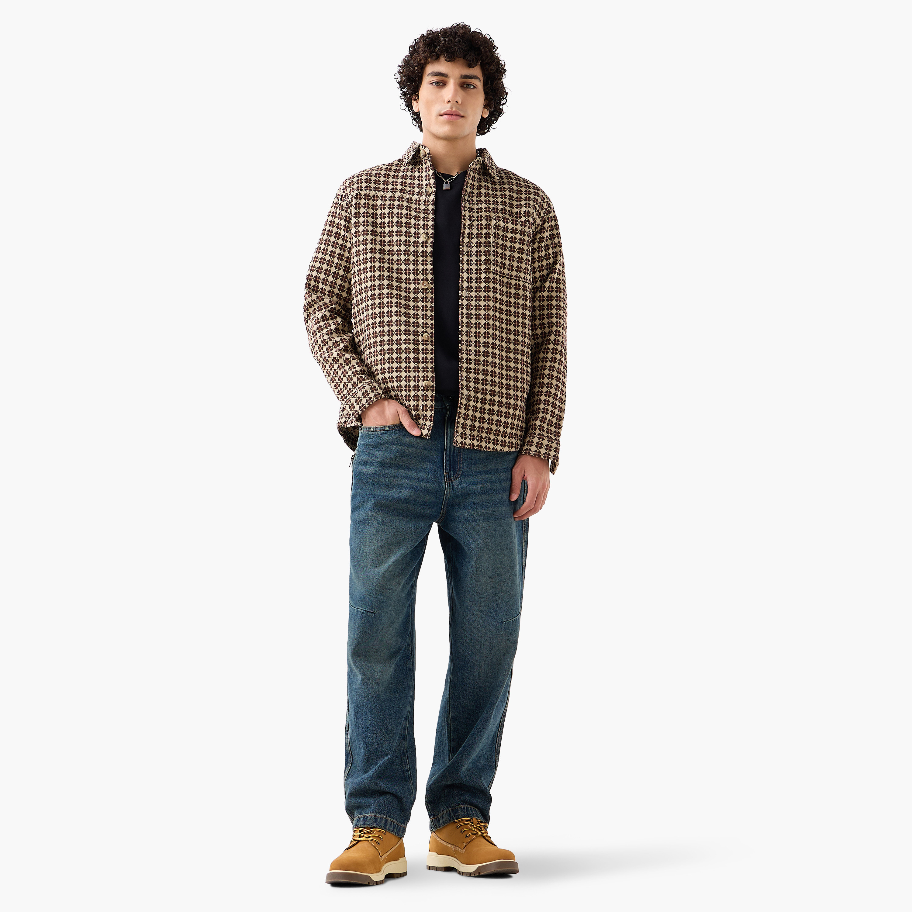 Lee Cooper Men Regular Fit Collared Geometric Print Long Sleeve Shirt-men-clothing-shirts-image-2