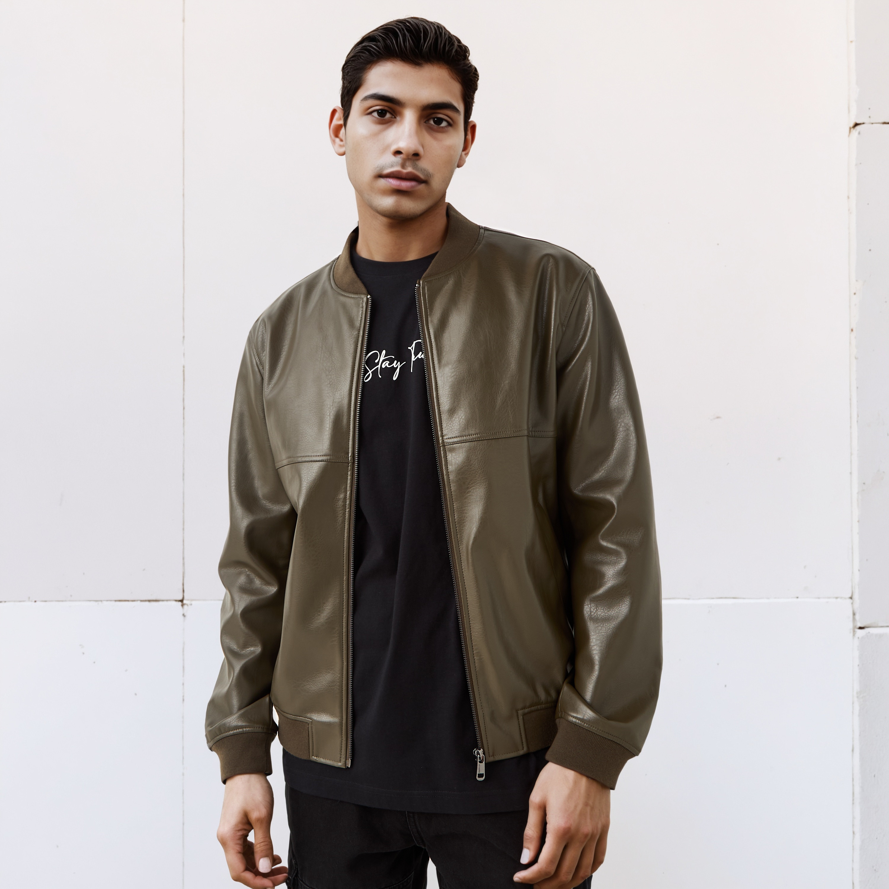 Lee Cooper Men Regular Fit Zip Closure Bomber PU Jacket-men-clothing-jacketsandblazers-jackets-image-1