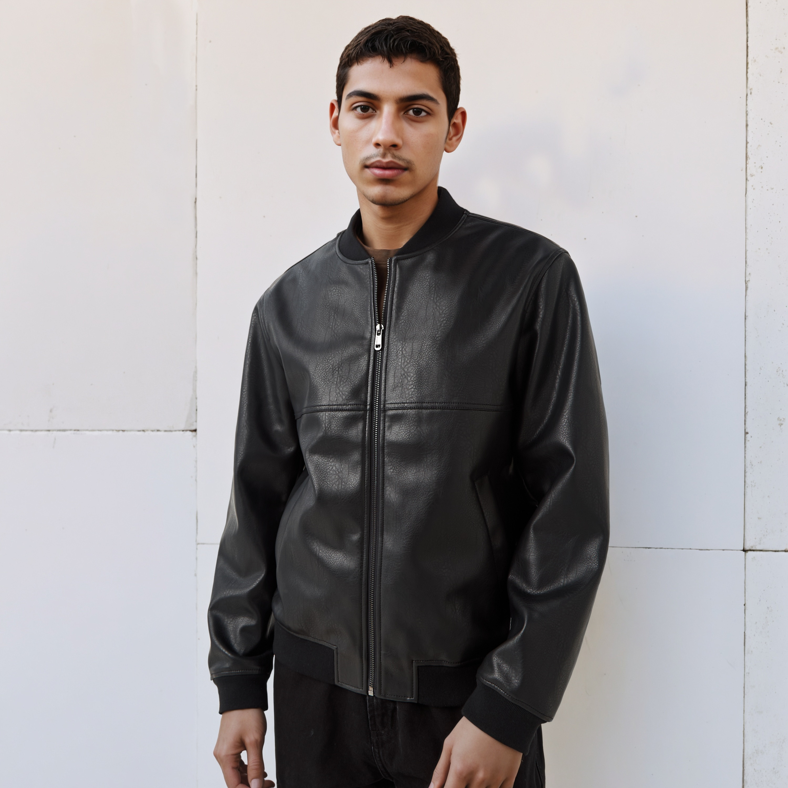 Lee Cooper Men Regular Fit Zip Closure Bomber PU Jacket-men-clothing-jacketsandblazers-jackets-image-1