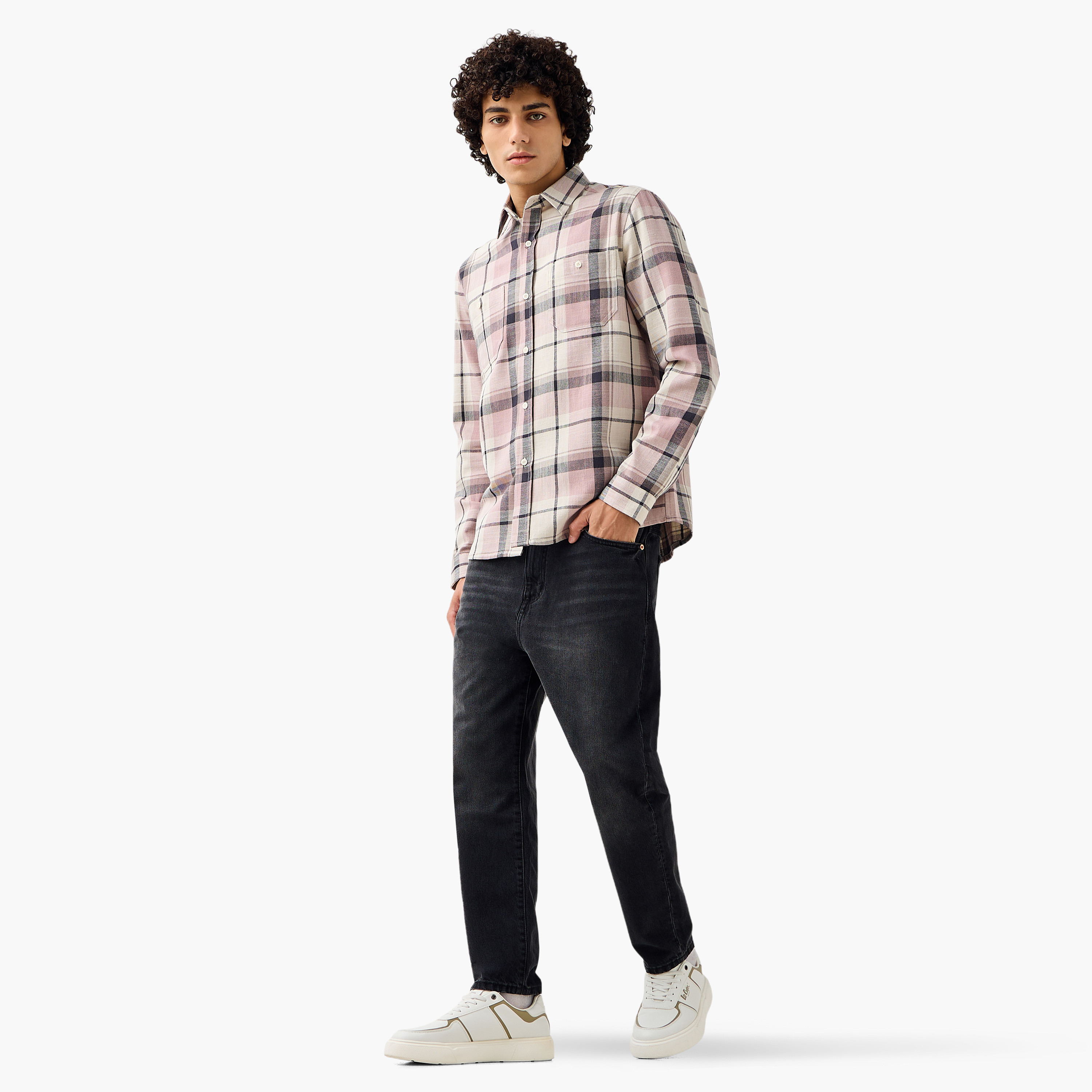 قميص كاروهات بياقة وقصة عادية وأكمام طويلة للرجال من لي كوبر-men-clothing-shirts-image-2