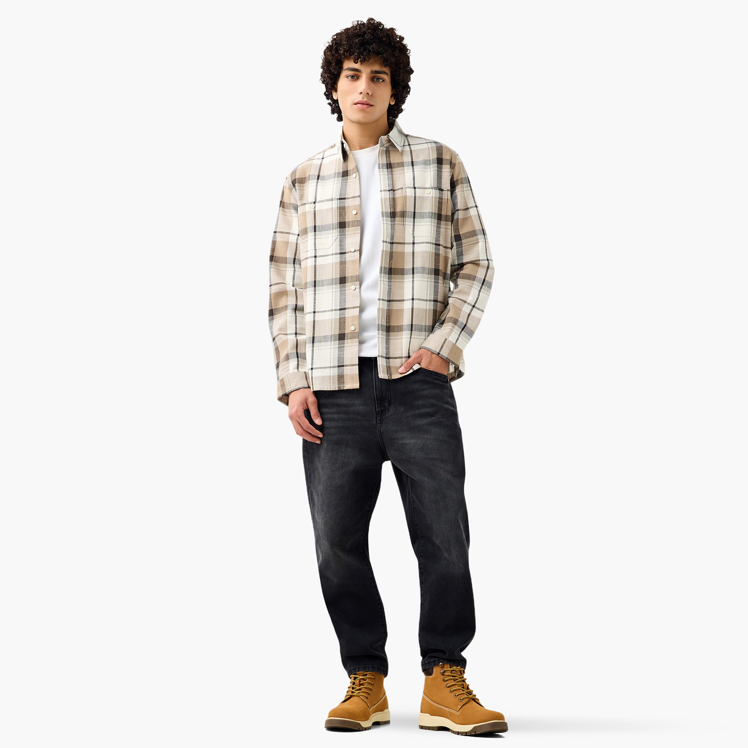 قميص كاروهات بياقة وقصة عادية وأكمام طويلة للرجال من لي كوبر-men-clothing-shirts-image-2