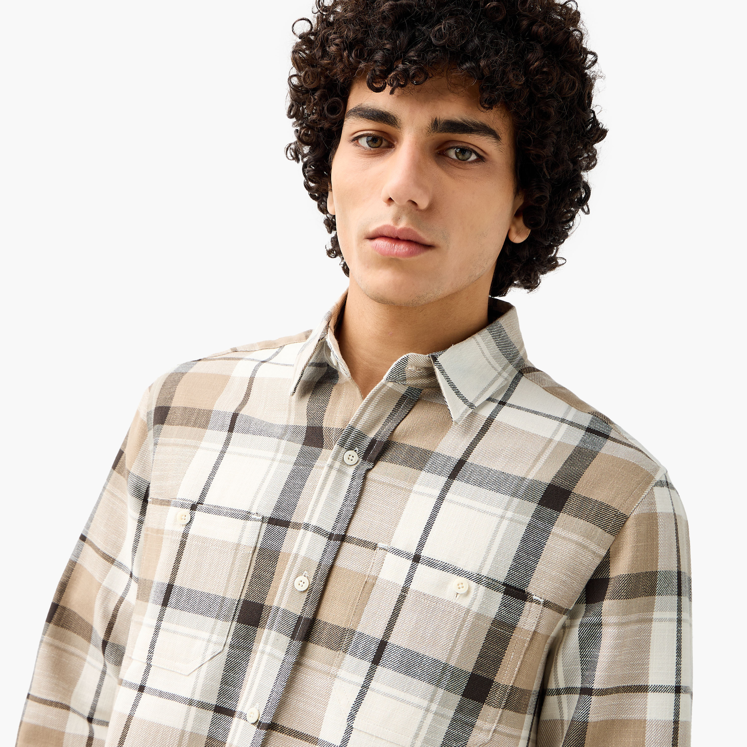قميص كاروهات بياقة وقصة عادية وأكمام طويلة للرجال من لي كوبر-men-clothing-shirts-image-3