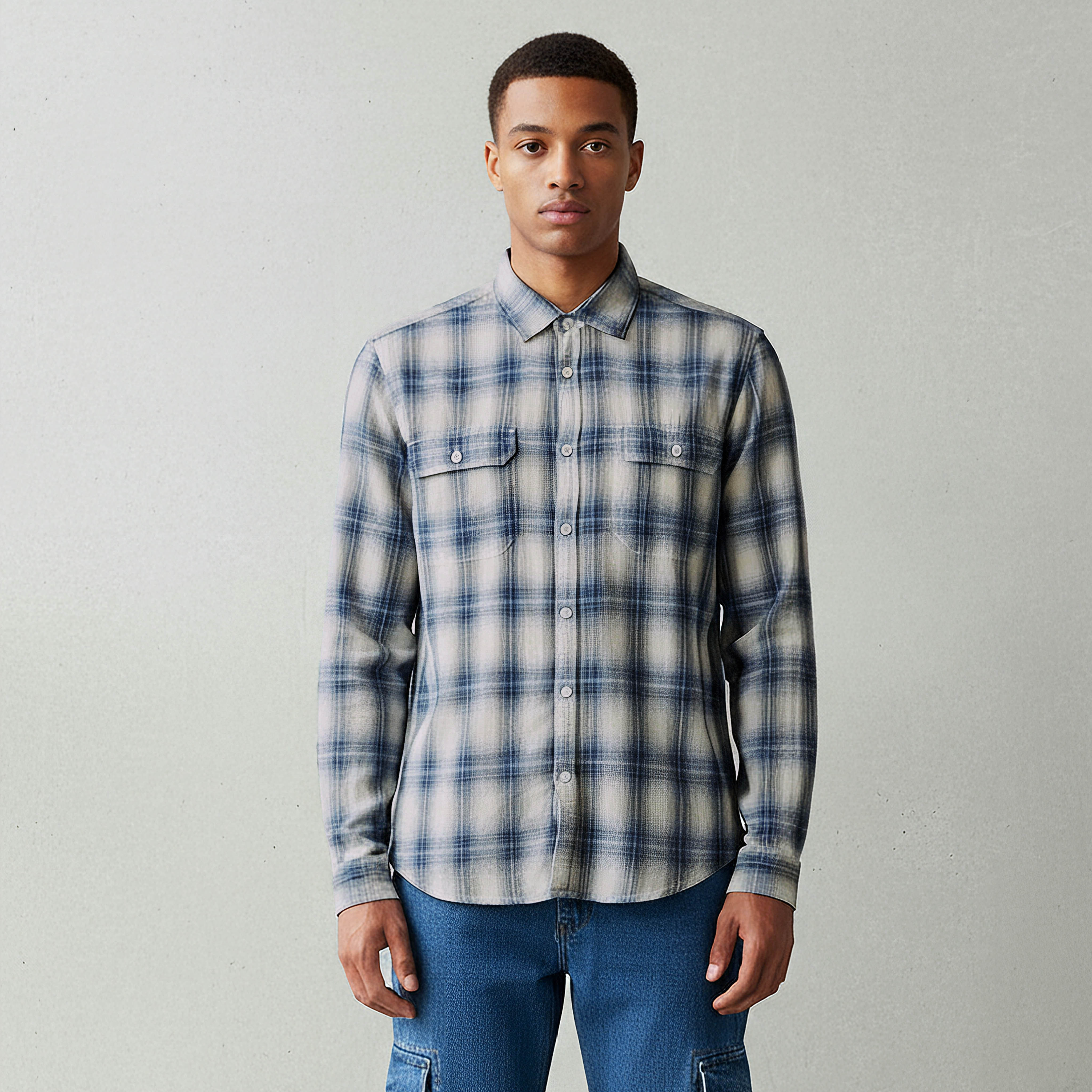 قميص رجالي كاروهات بأكمام طويلة وياقة عادية من لي كوبر-men-clothing-shirts-image-1