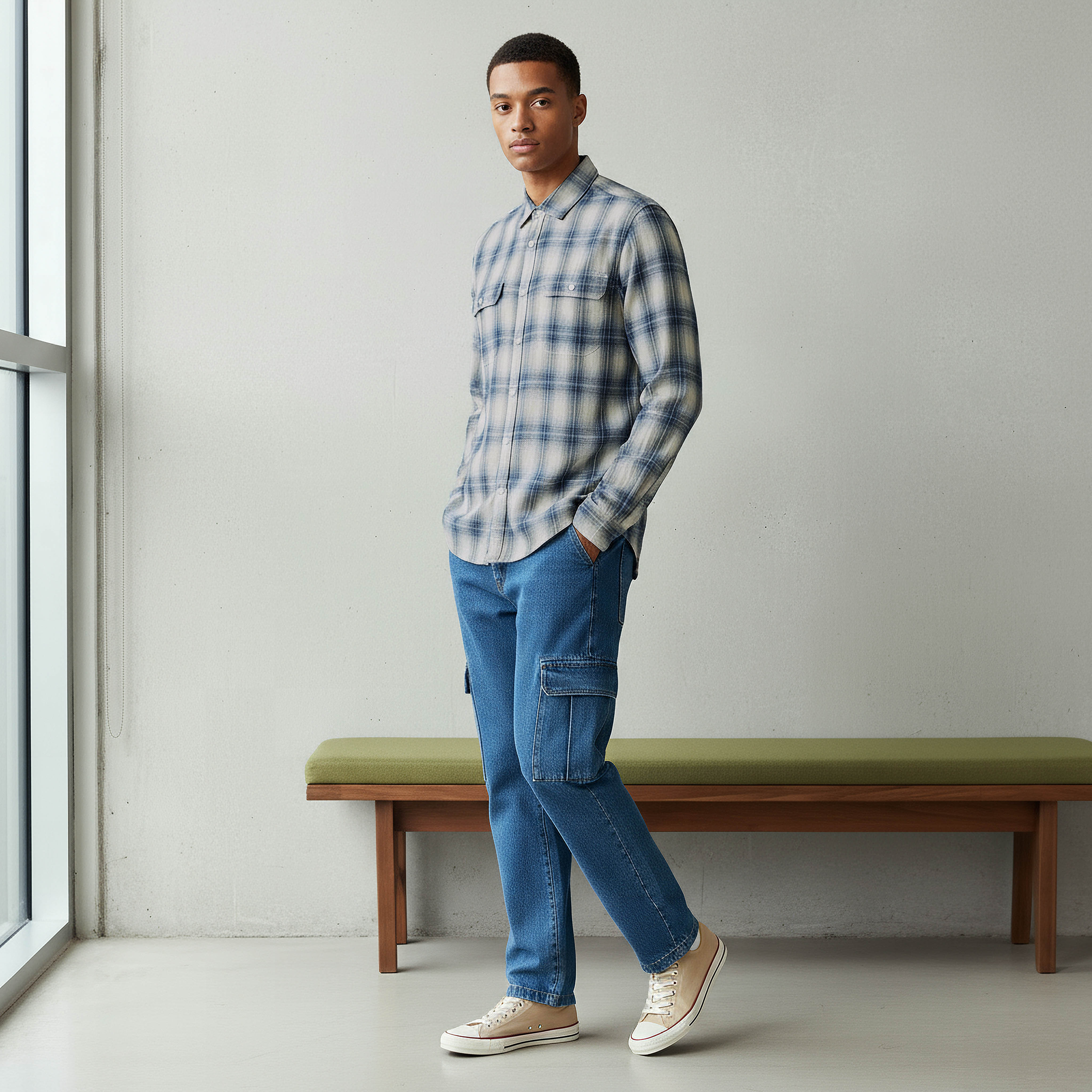 قميص رجالي كاروهات بأكمام طويلة وياقة عادية من لي كوبر-men-clothing-shirts-image-2