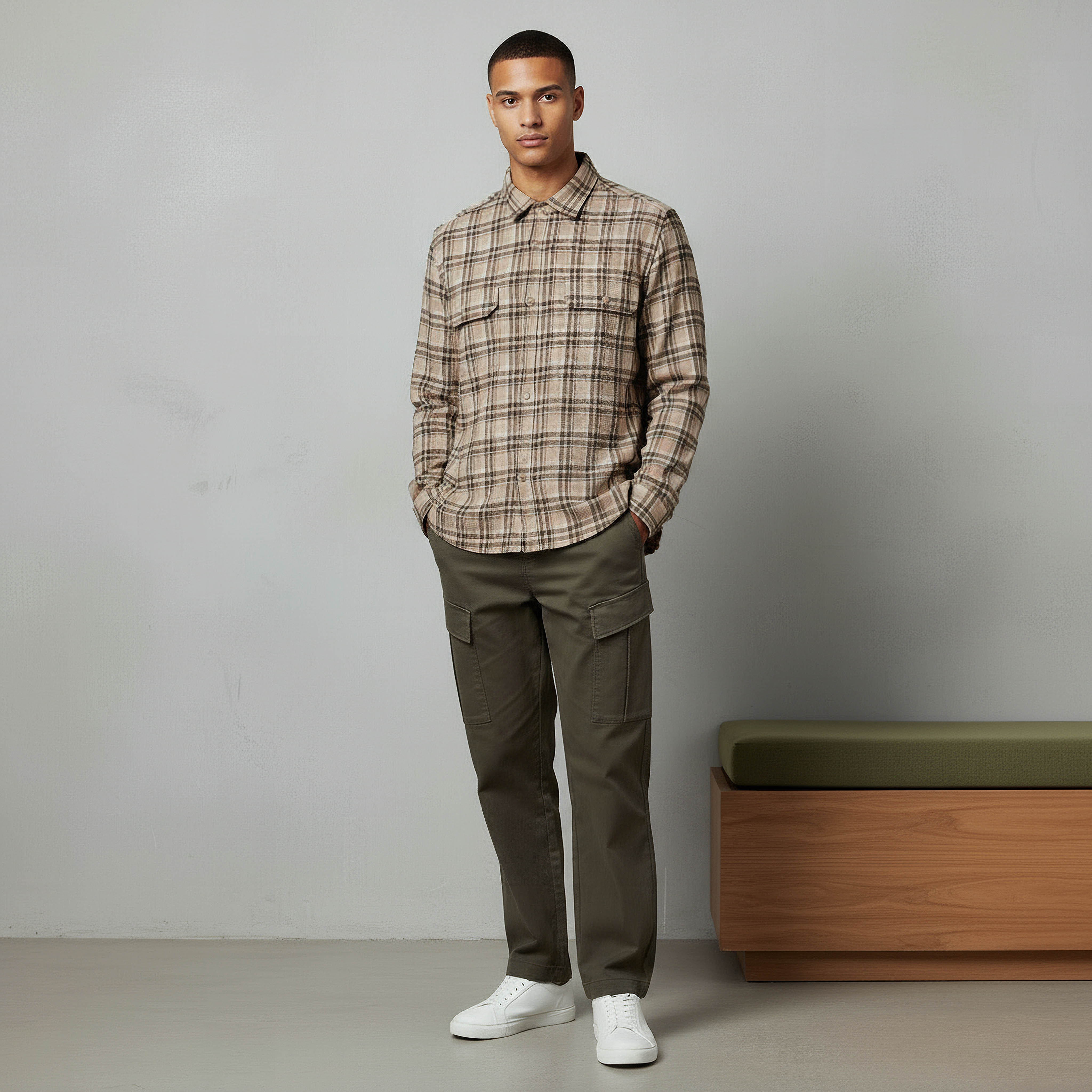 قميص رجالي كاروهات بأكمام طويلة وياقة عادية من لي كوبر-men-clothing-shirts-image-2