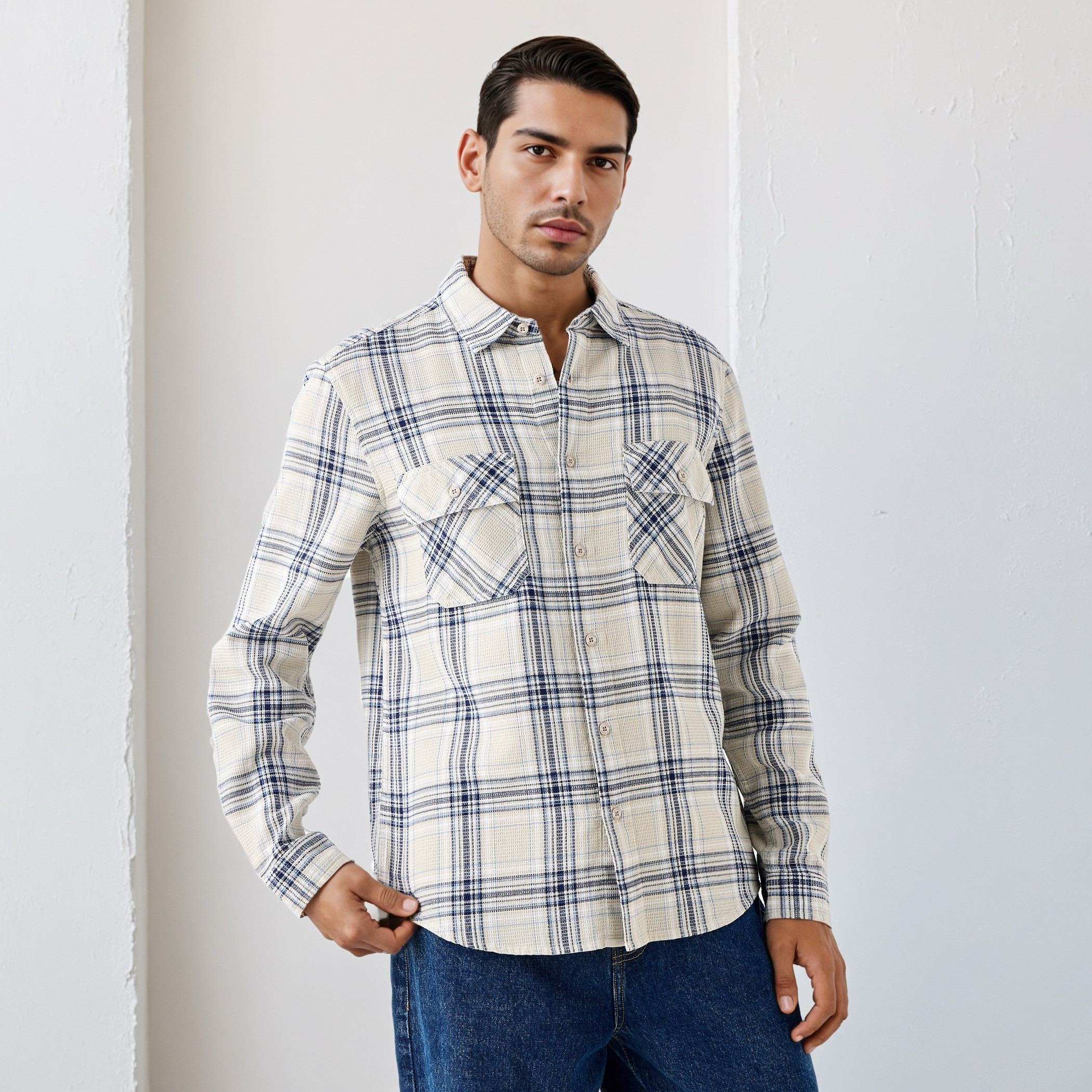 قميص كاروهات بقصّة عادية من لي كوبر-men-clothing-shirts-image-1