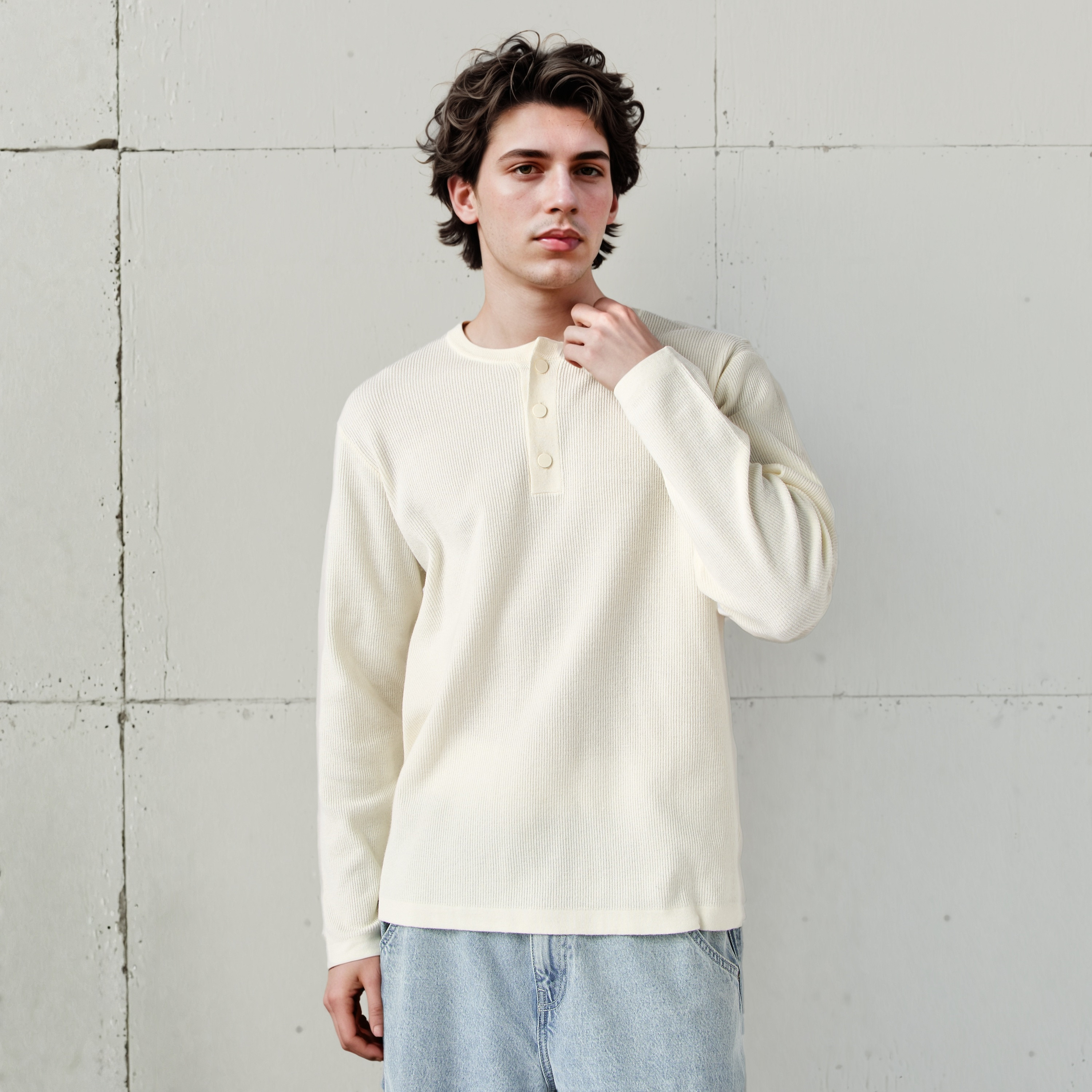 Lee Cooper Ribbed Henley Sweatshirt-men-winterwear-hoodiesandsweatshirts-image-1