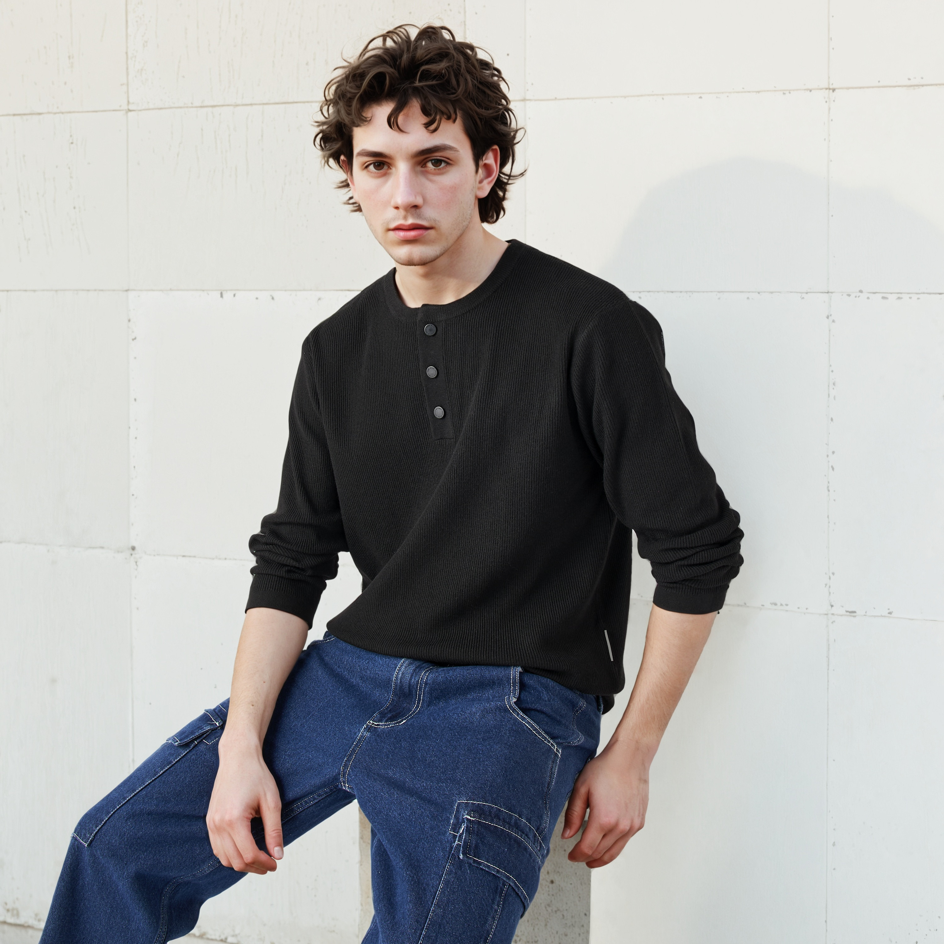 Lee Cooper Ribbed Henley Sweatshirt-men-winterwear-hoodiesandsweatshirts-image-1