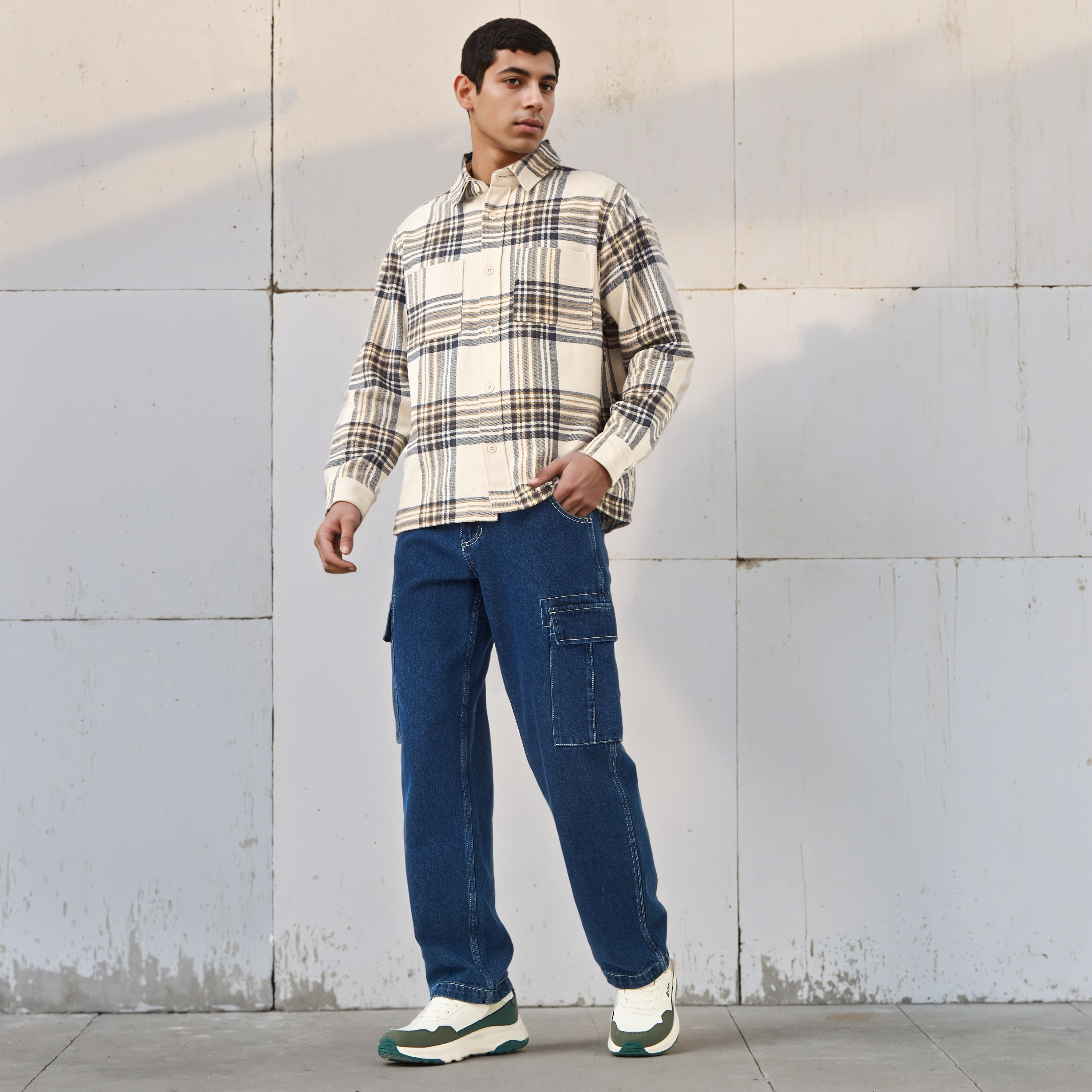 Lee Cooper Men Regular Fit Checked Long Sleeves Shacket-men-clothing-shirts-image-2