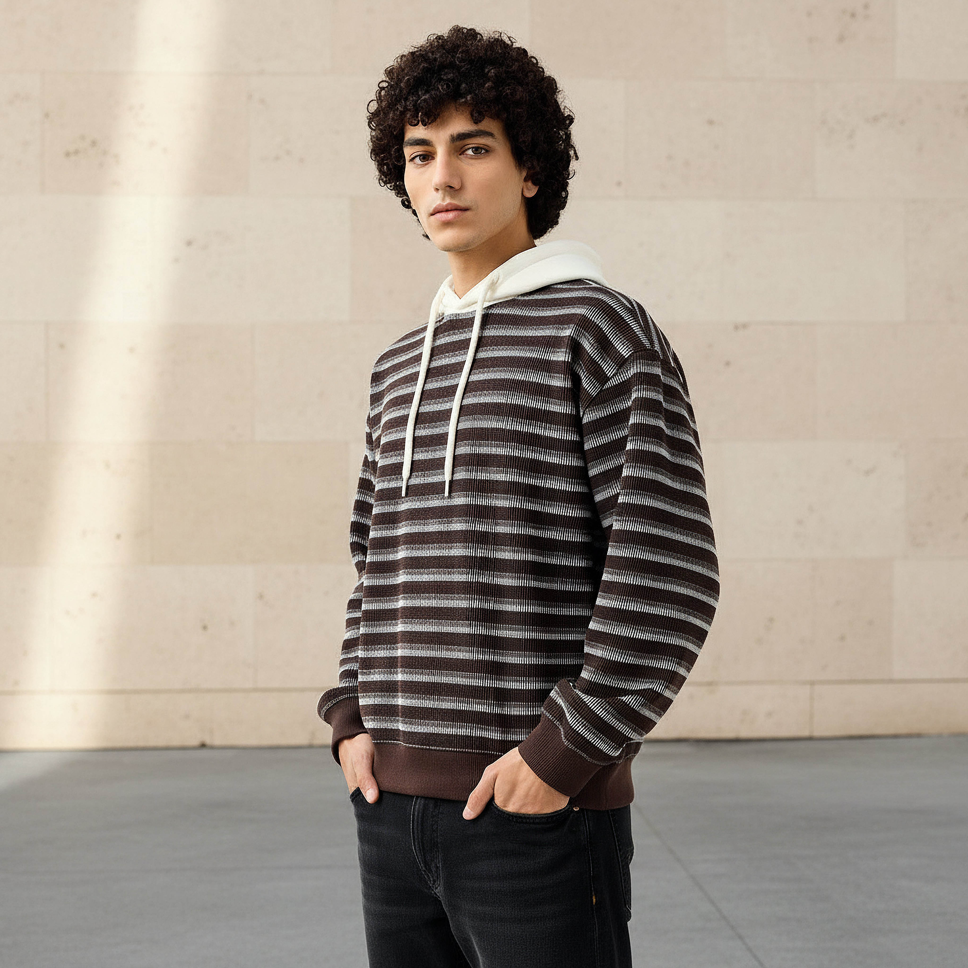 سويت شيرت مقلم بتصميم وافل للرجال من لي كوبر-men-winterwear-hoodiesandsweatshirts-image-1