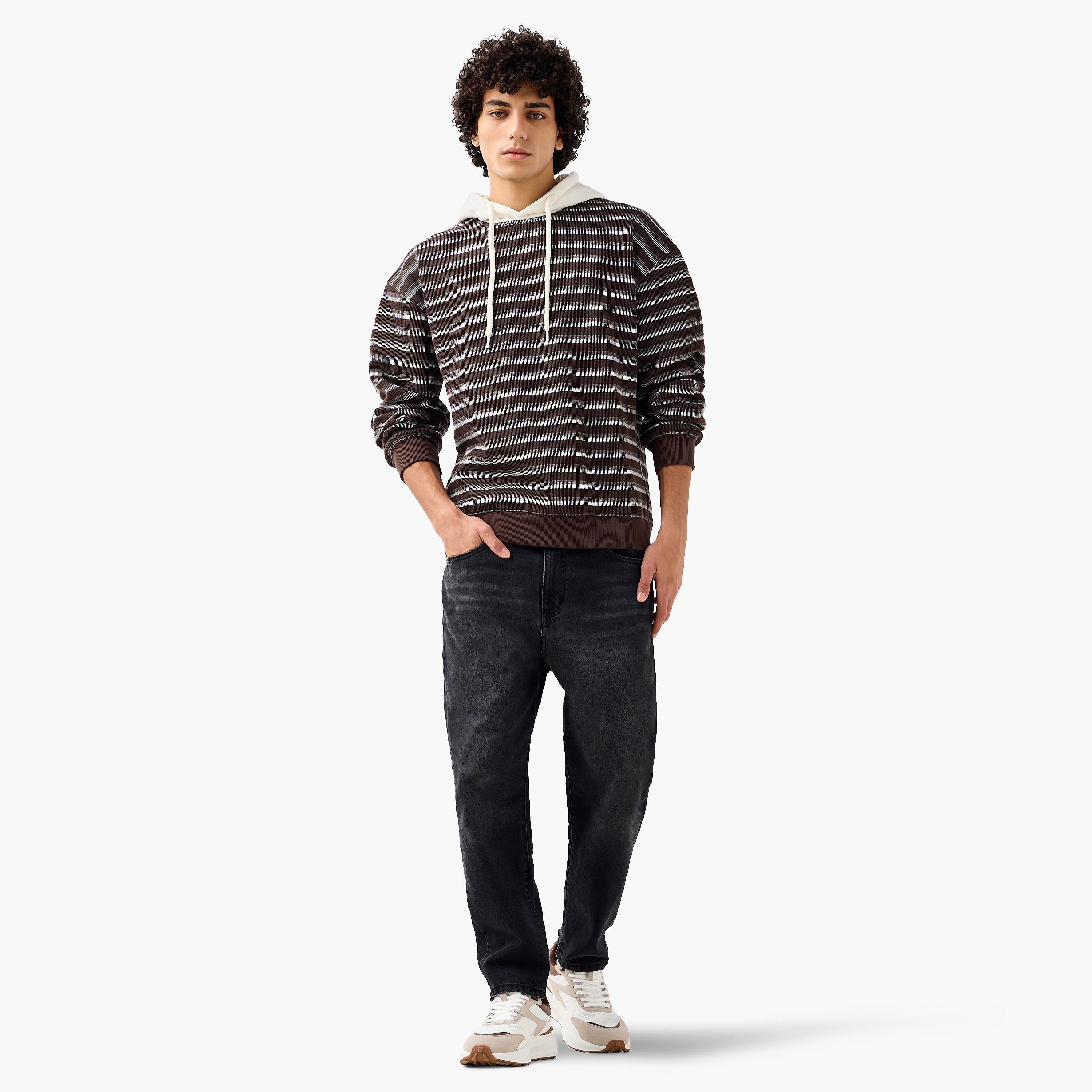 سويت شيرت مقلم بتصميم وافل للرجال من لي كوبر-men-winterwear-hoodiesandsweatshirts-image-2