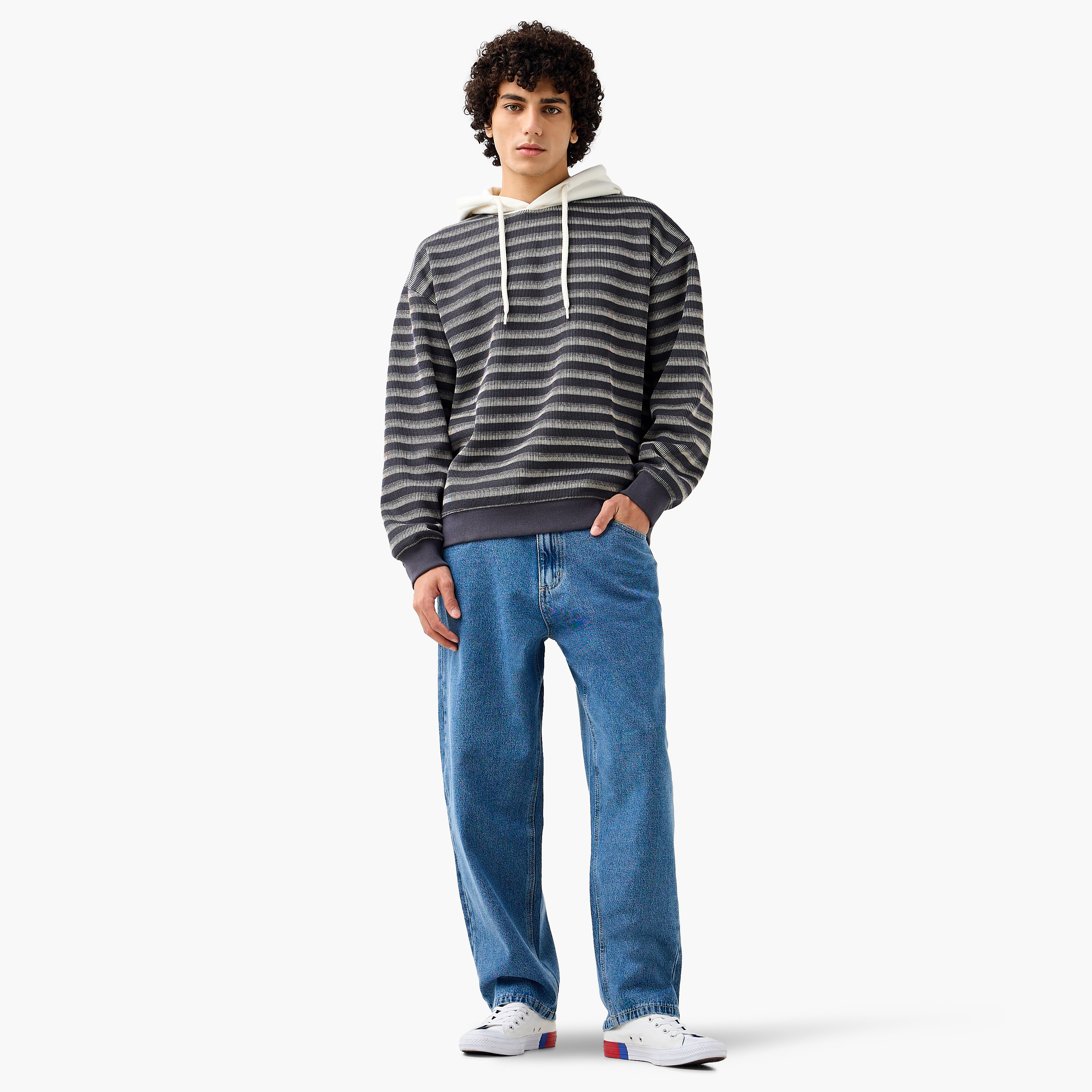 سويت شيرت مقلم بتصميم وافل للرجال من لي كوبر-men-winterwear-hoodiesandsweatshirts-image-2