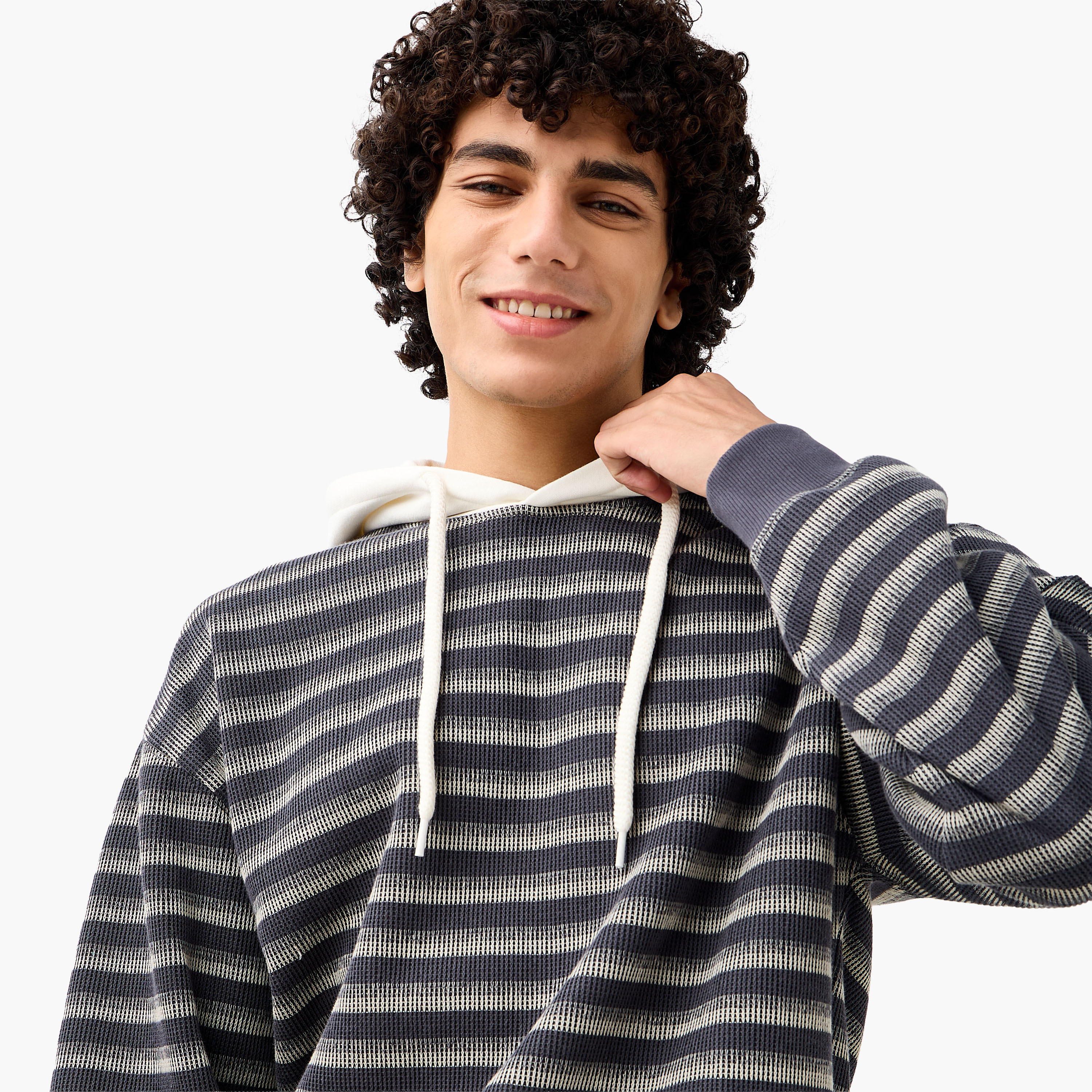 سويت شيرت مقلم بتصميم وافل للرجال من لي كوبر-men-winterwear-hoodiesandsweatshirts-image-5