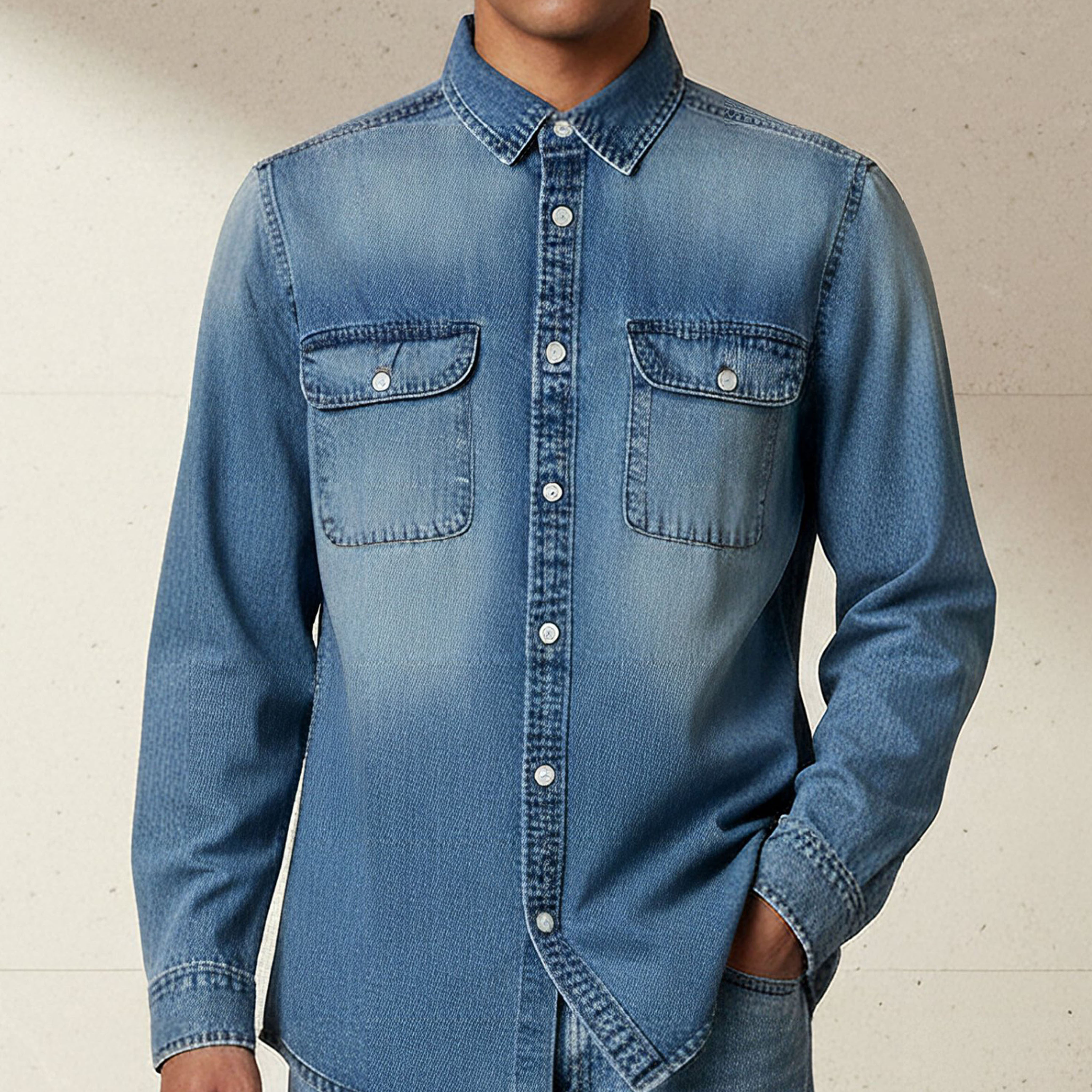 Lee Cooper Men Regular Fit Collared Long Sleeves Reef Denim Shirt-men-clothing-shirts-image-4