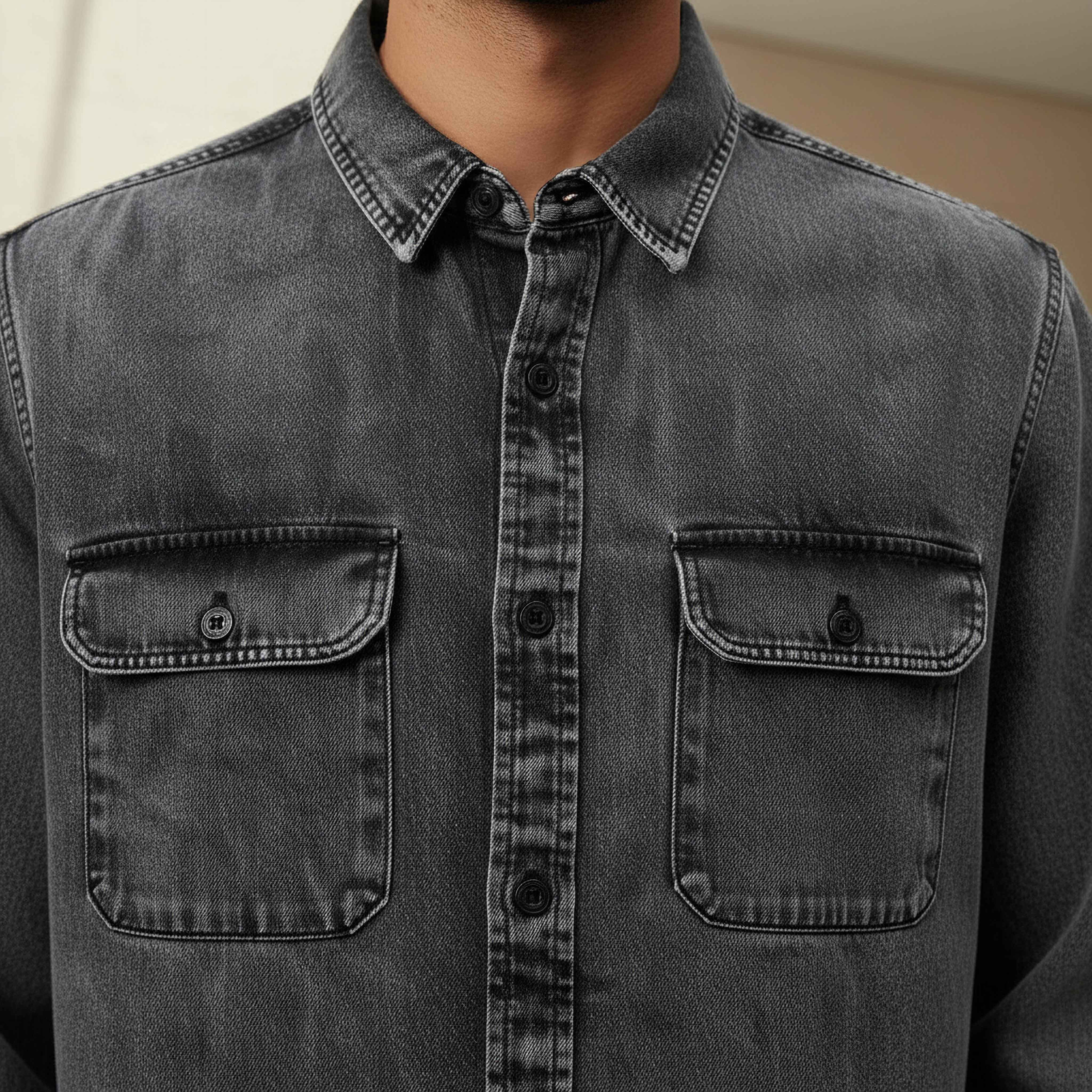 Lee Cooper Men Regular Fit Collared Long Sleeves Reef Denim Shirt-men-clothing-shirts-image-4