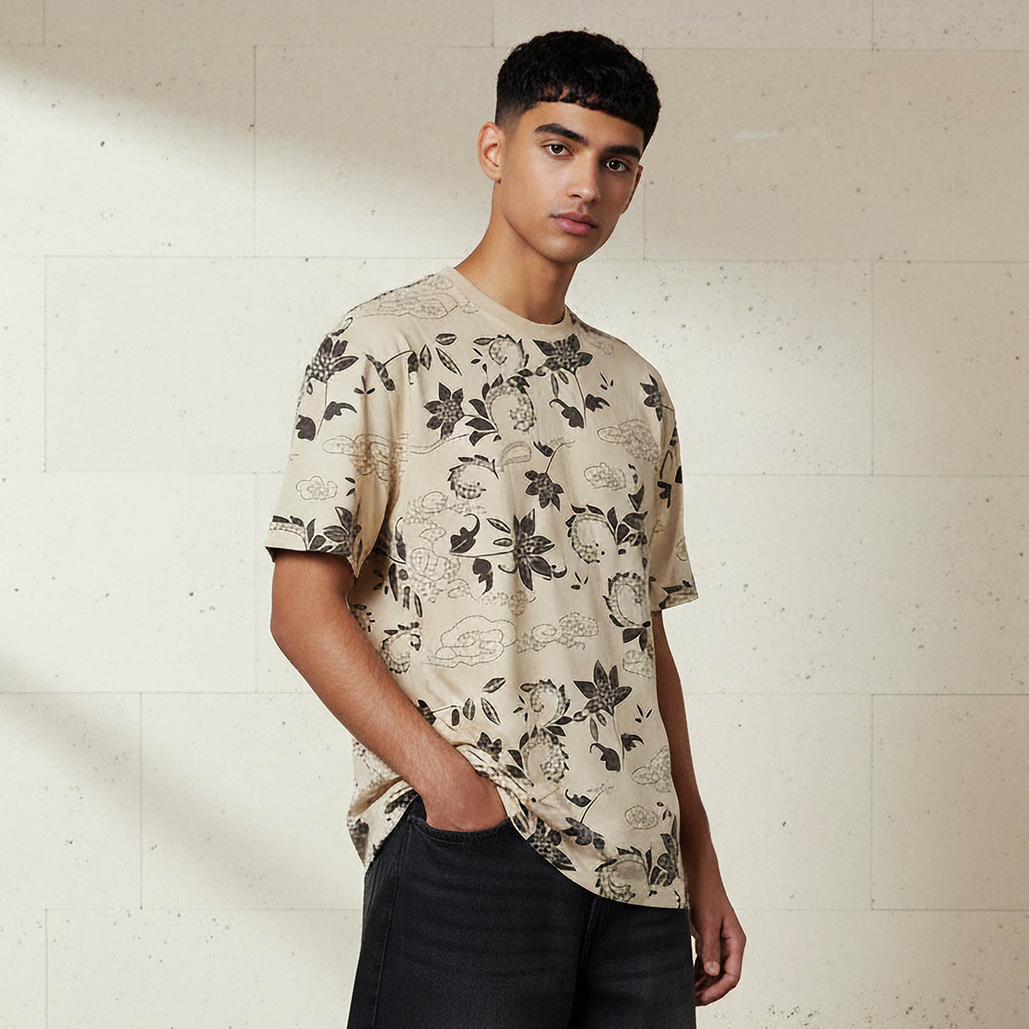 Lee Cooper Men Regular Fit Short Sleeves Floral Print T-shirt-men-clothing-tshirtsandpolos-tshirts-image-1