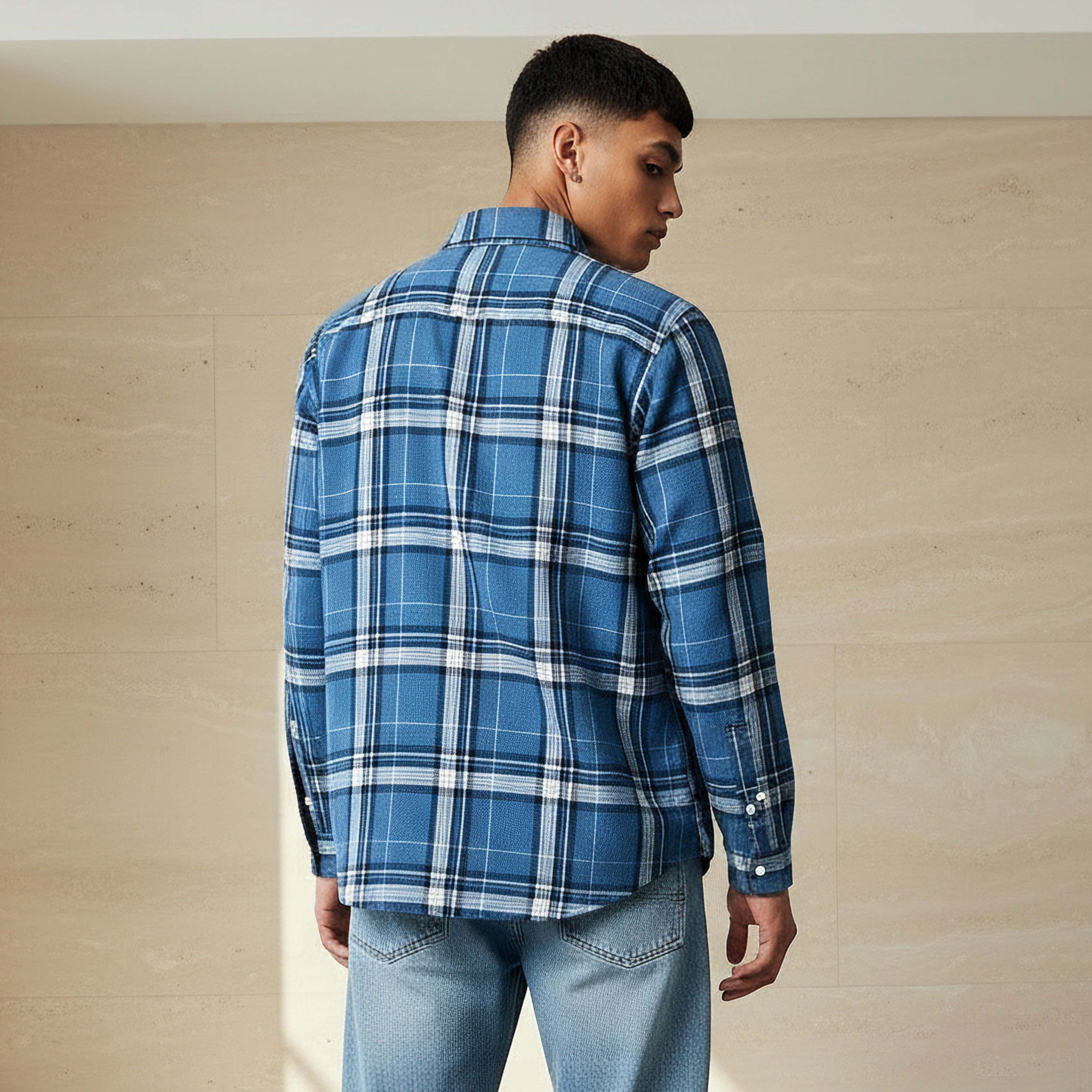Lee Cooper Men Regular Fit Collared Checked Long Sleeves Shirt-men-clothing-shirts-image-3