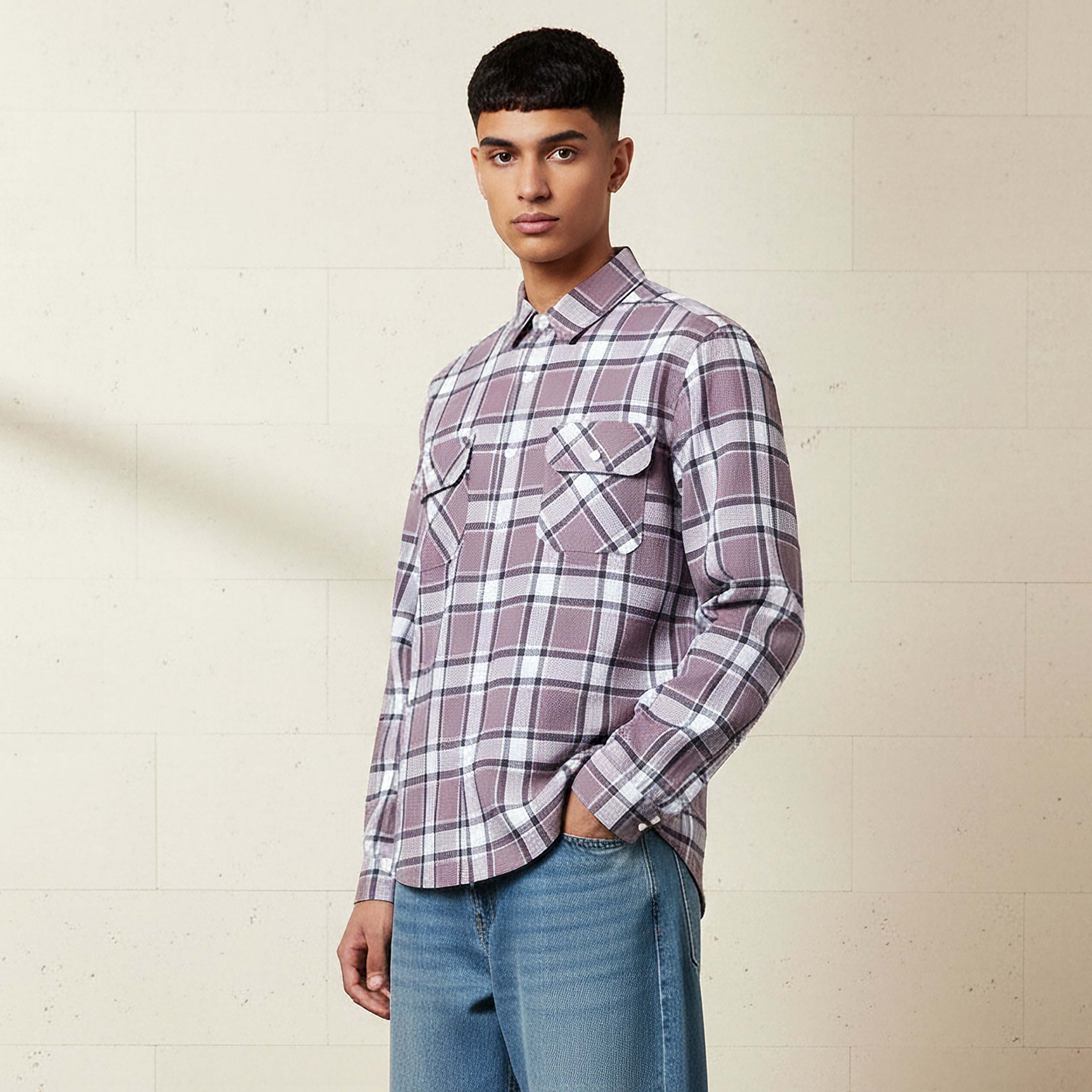 Lee Cooper Men Regular Fit Collared Checked Long Sleeves Shirt-men-clothing-shirts-image-1