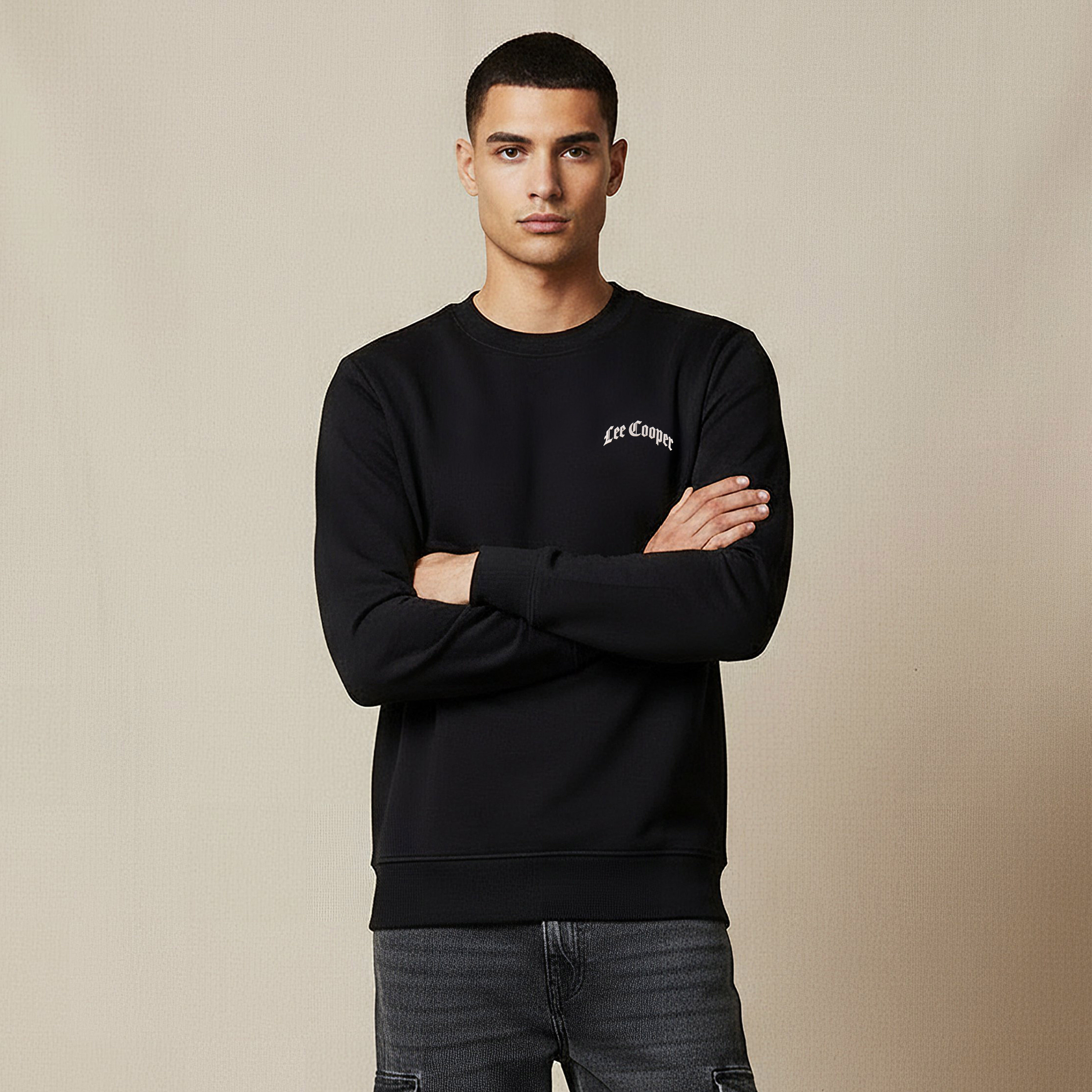 Lee Cooper Men Regular Fit Logo Print Cotton Sweatshirt-men-winterwear-hoodiesandsweatshirts-image-1