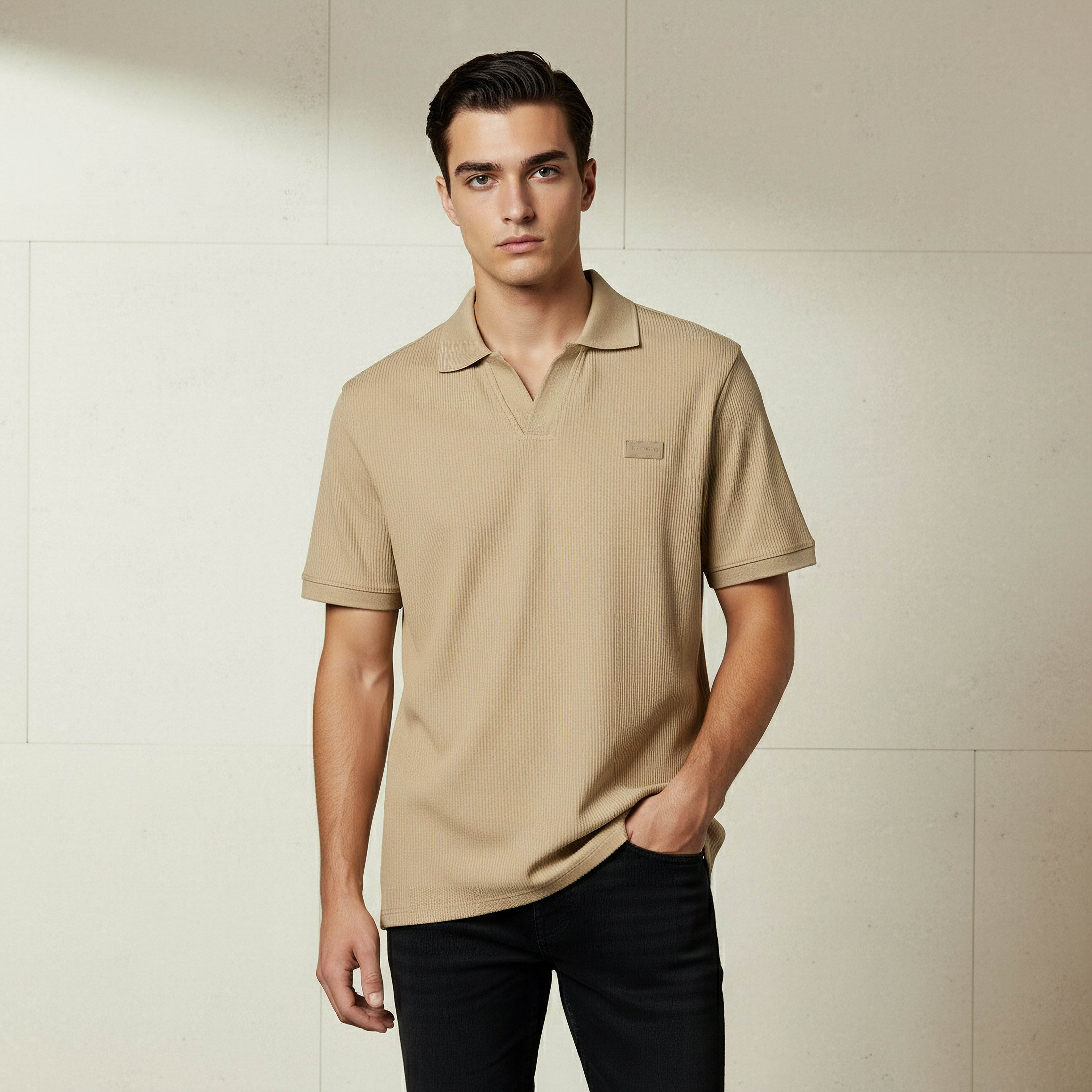 Lee Cooper Men Regular Fit Collared Neck Short Sleeve Ribbed Polo T-shirt-men-clothing-tshirtsandpolos-tshirts-image-1
