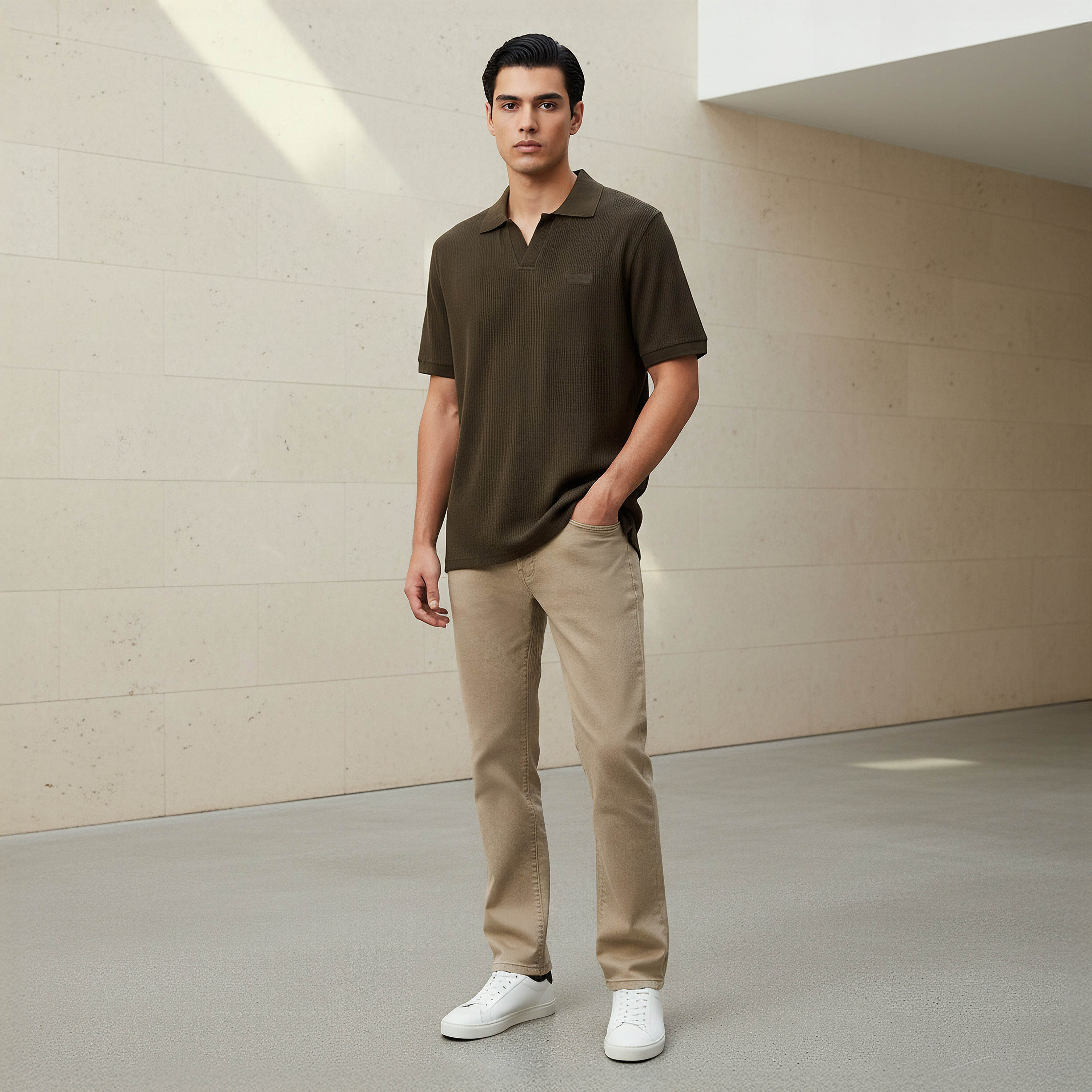 تيشيرت بولو مضلع بقصّة عادية وياقة عادية وأكمام قصيرة للرجال من لي كوبر-men-clothing-tshirtsandpolos-tshirts-image-2