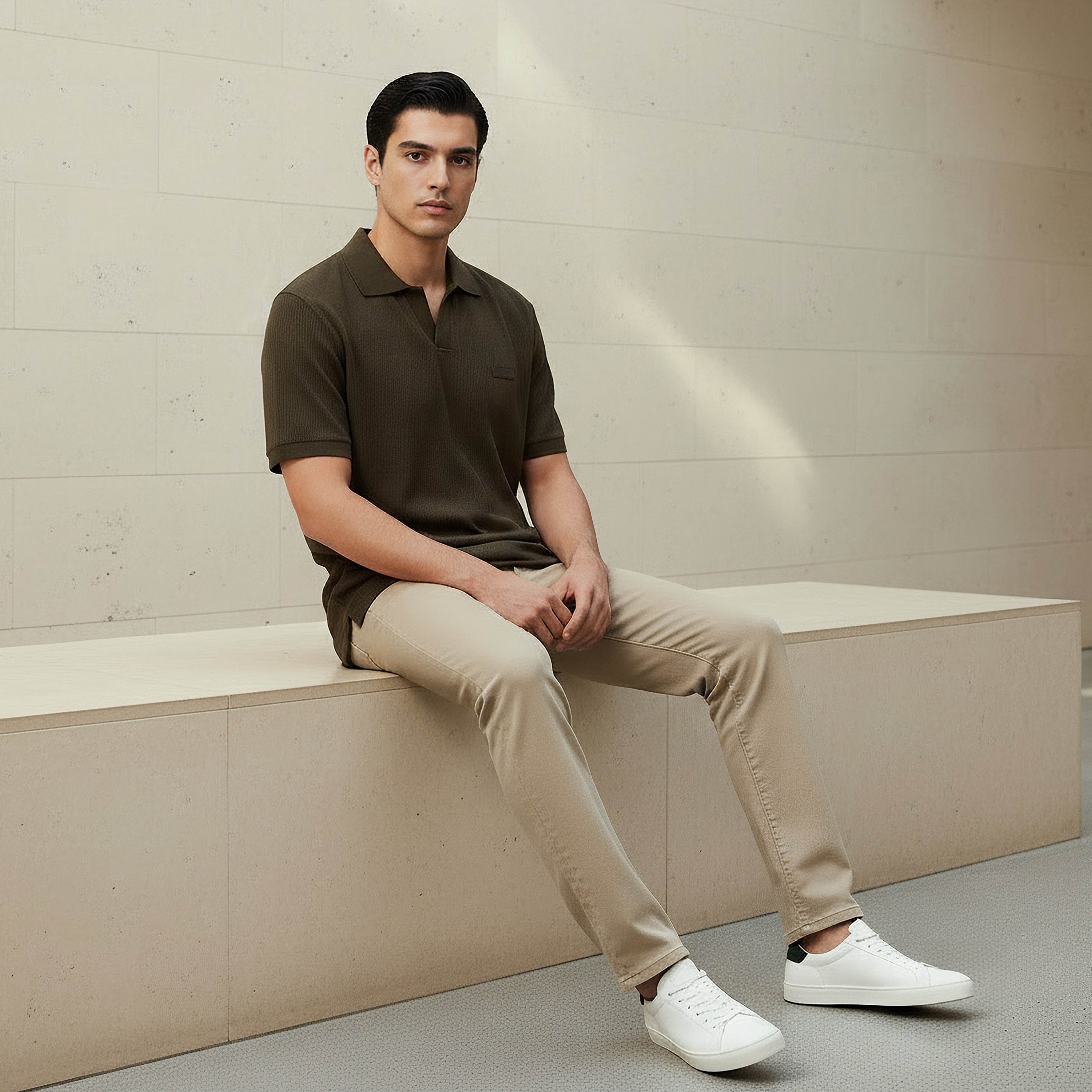 تيشيرت بولو مضلع بقصّة عادية وياقة عادية وأكمام قصيرة للرجال من لي كوبر-men-clothing-tshirtsandpolos-tshirts-image-5
