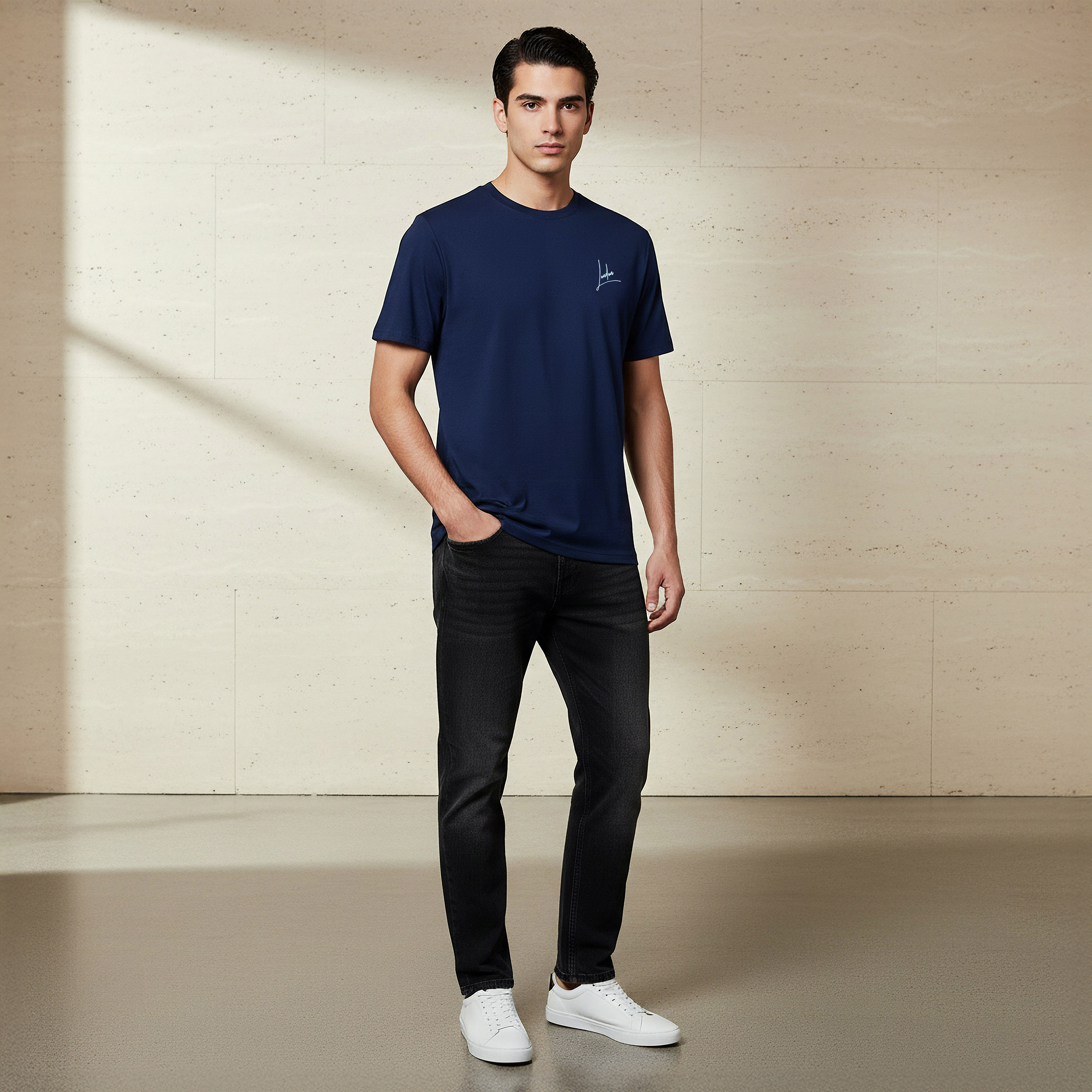 تيشيرت رجالي بقصة عادية بأكمام قصيرة ورقبة ضيقة وطبعات من لي كوبر-men-clothing-tshirtsandpolos-tshirts-image-2