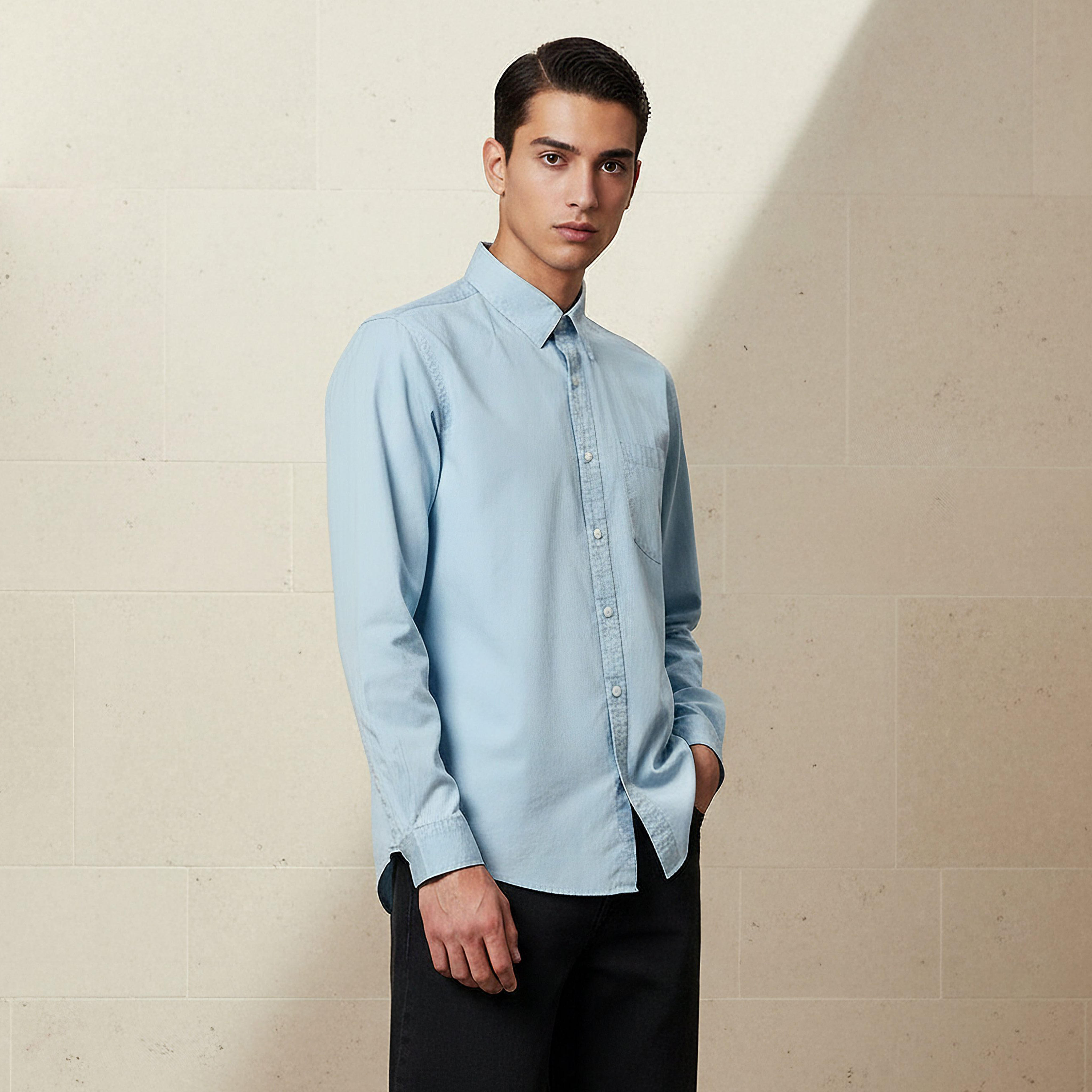 قميص بأكمام طويلة وياقة وقصة عادية للرجال من لي كوبر-men-clothing-shirts-image-1