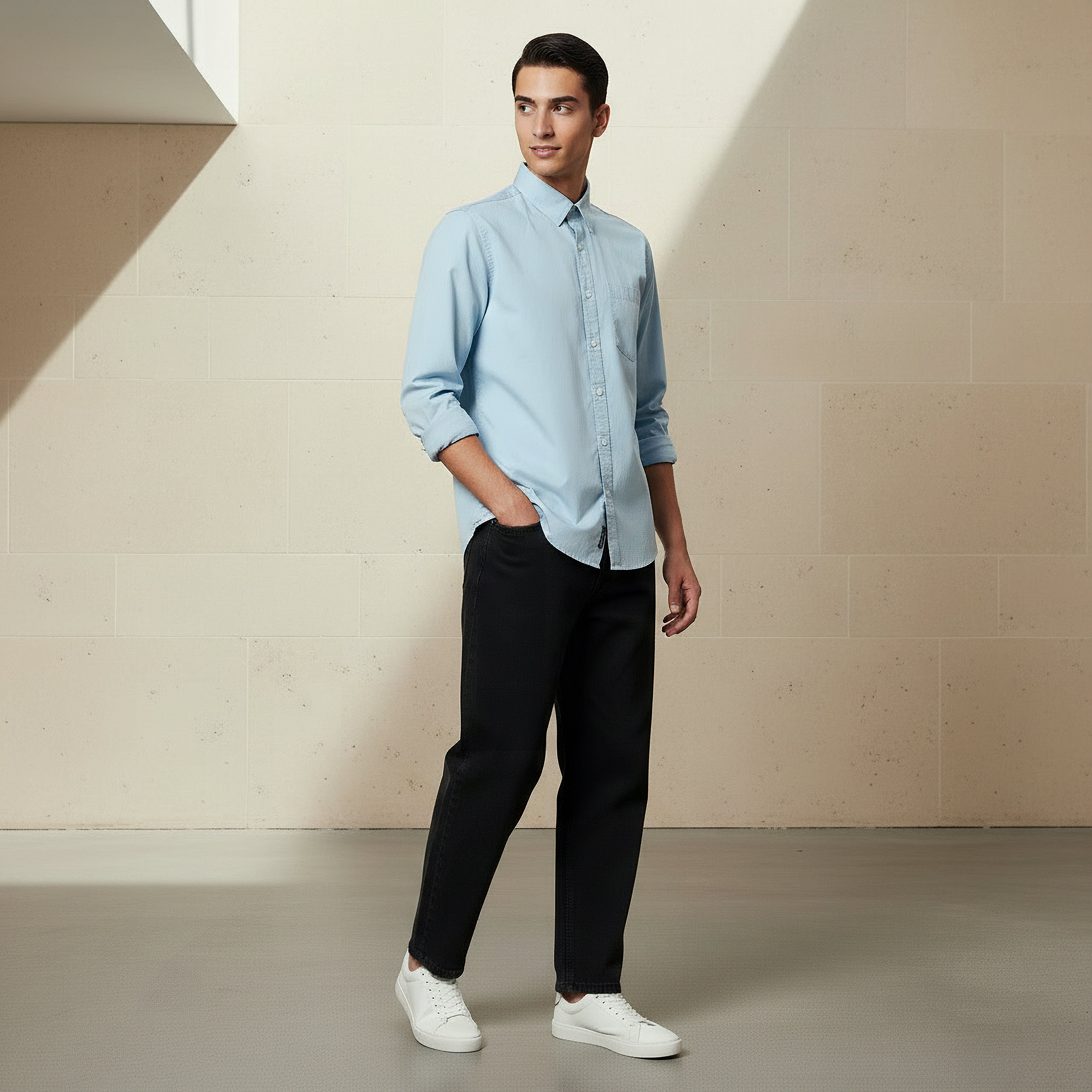 قميص بأكمام طويلة وياقة وقصة عادية للرجال من لي كوبر-men-clothing-shirts-image-2