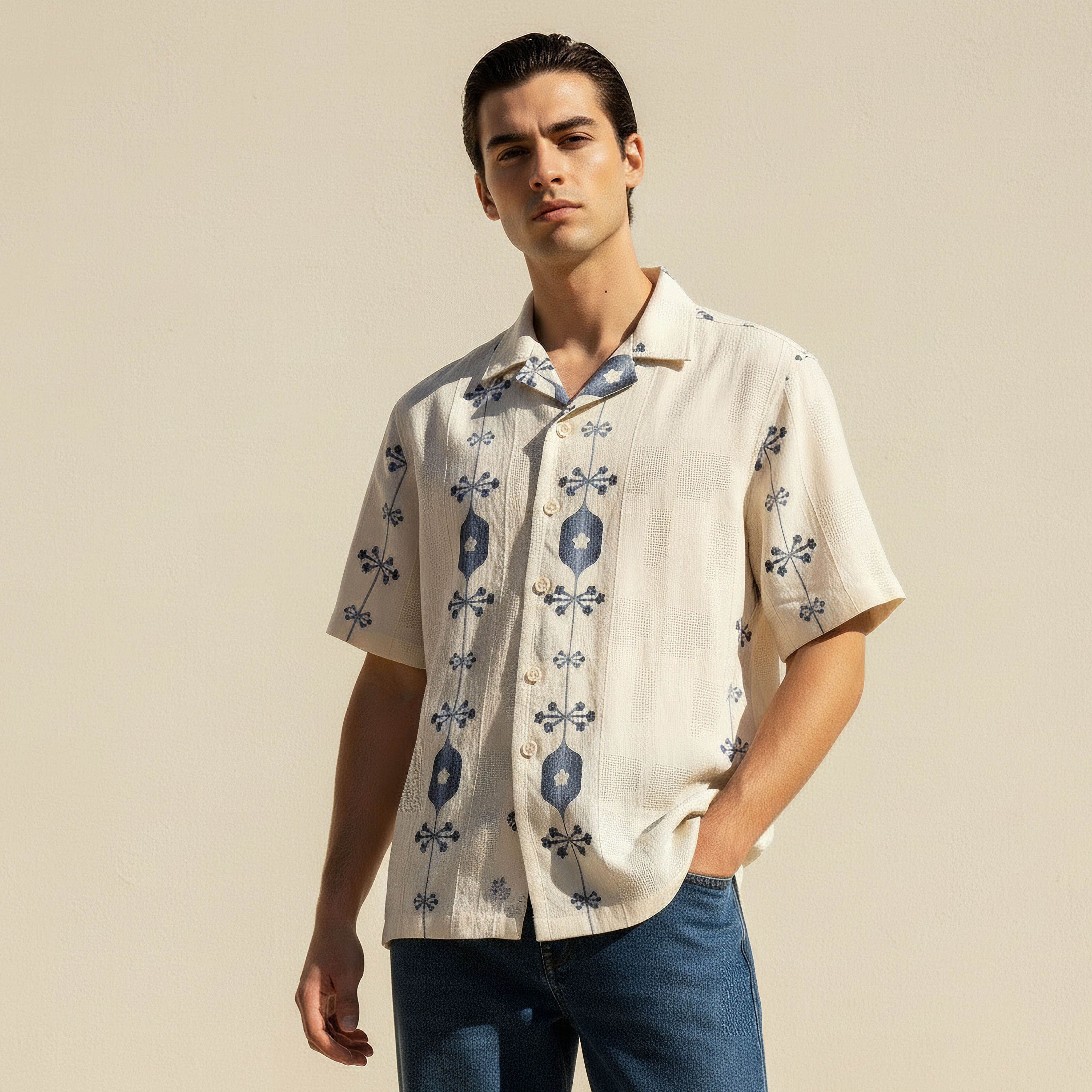 Lee Cooper Men Regular Fit Camp Collar Printed Short Sleeves Shirt-men-clothing-shirts-image-1
