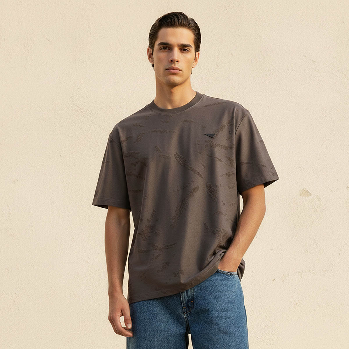 Lee Cooper Men Regular Fit Crew Neck Short Sleeves Jacquard T-shirt-men-clothing-tshirtsandpolos-tshirts-image-1