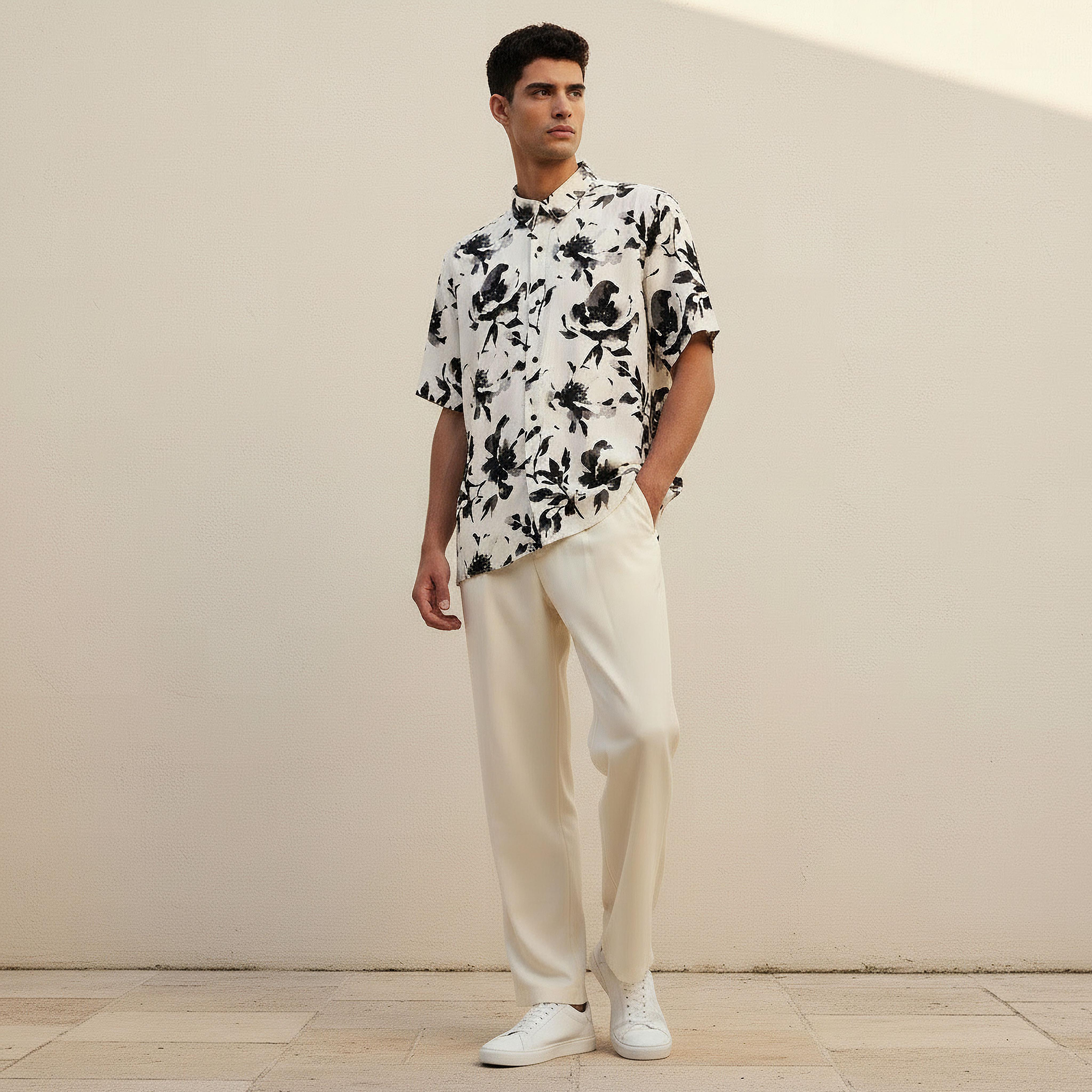 Lee Cooper Men Regular Fit Collared Leaf Print Short Sleeves Shirt-men-clothing-shirts-image-3