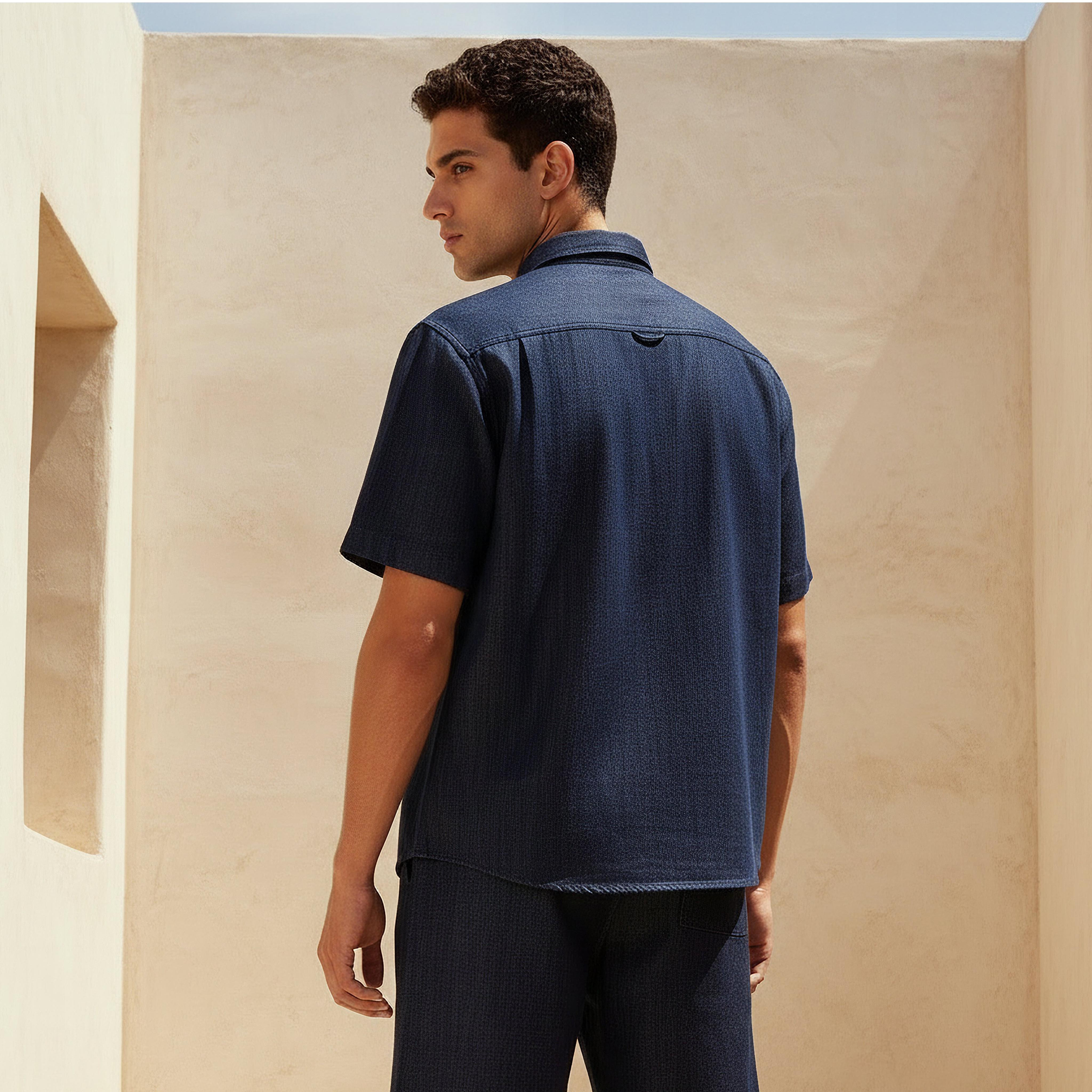 Lee Cooper Men Regular Fit Collared Textured Denim Shirt-men-clothing-shirts-image-3