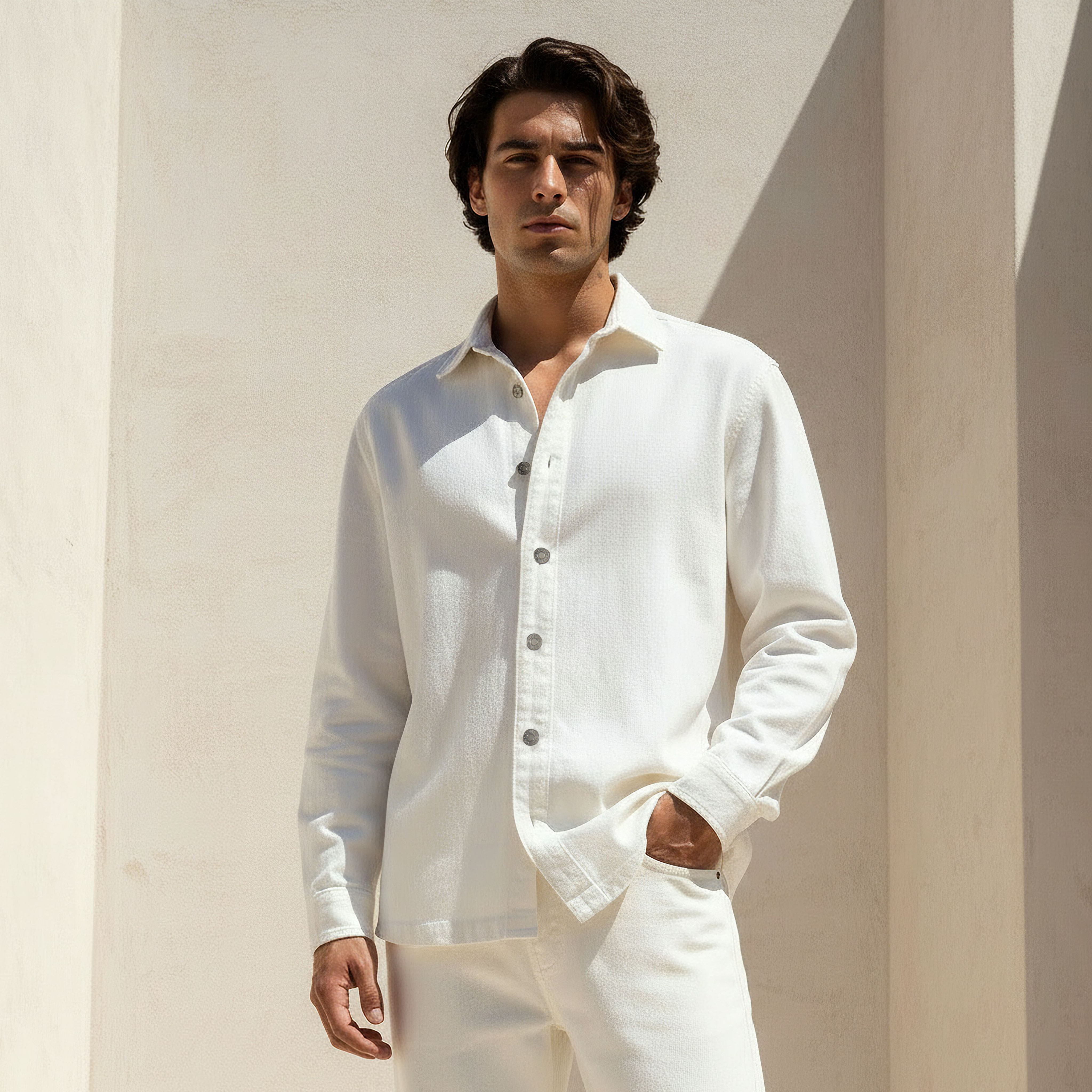 قميص دينم بياقة عادية وأكمام طويلة للرجال من لي كوبر-men-clothing-shirts-image-1