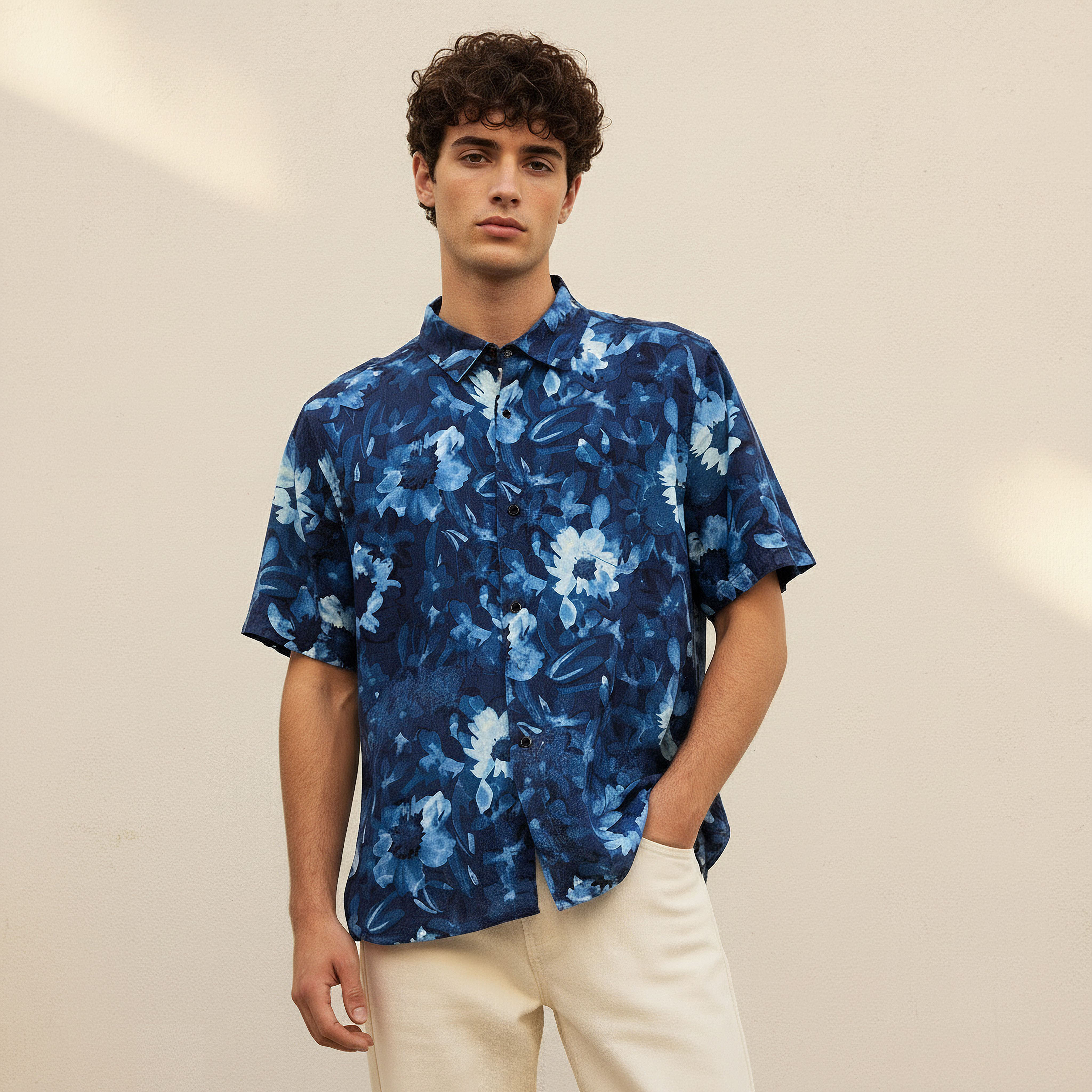 Lee Cooper Men Regular Fit Collared Floral Print Short Sleeves Shirt-men-clothing-shirts-image-1